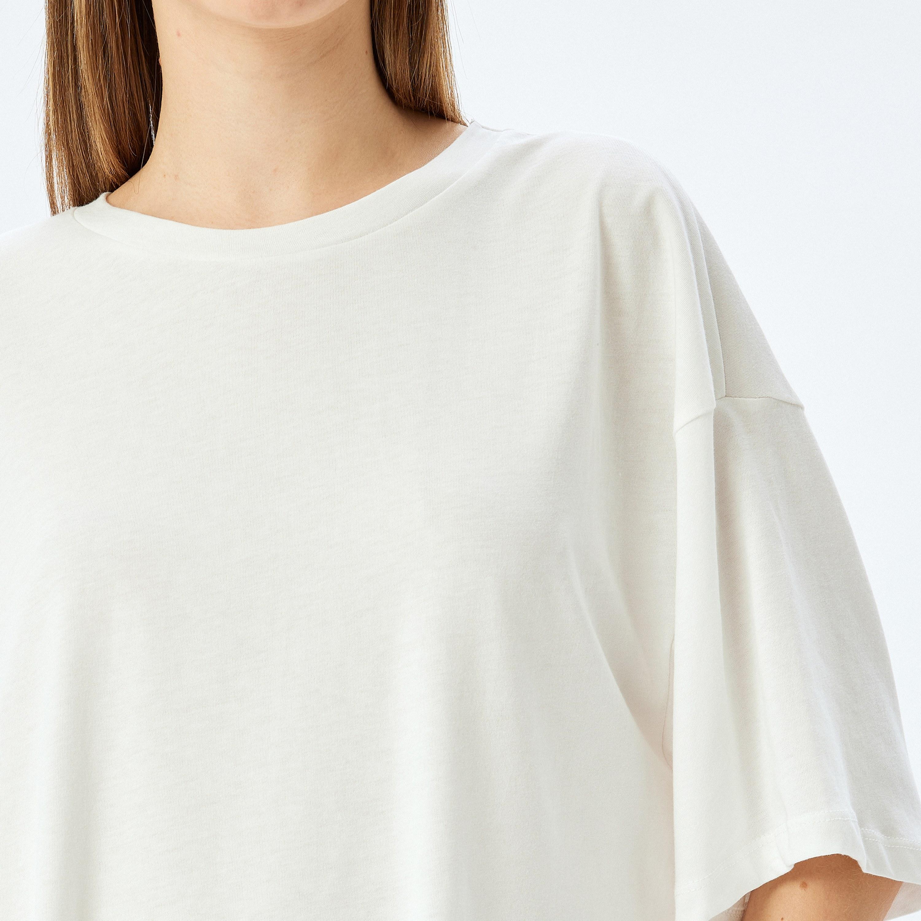 KOTON White Fringed Crew Neck Drop Shoulder Sleeves Women's Top-women-clothing-shirtsandblouses-blouses-image-4