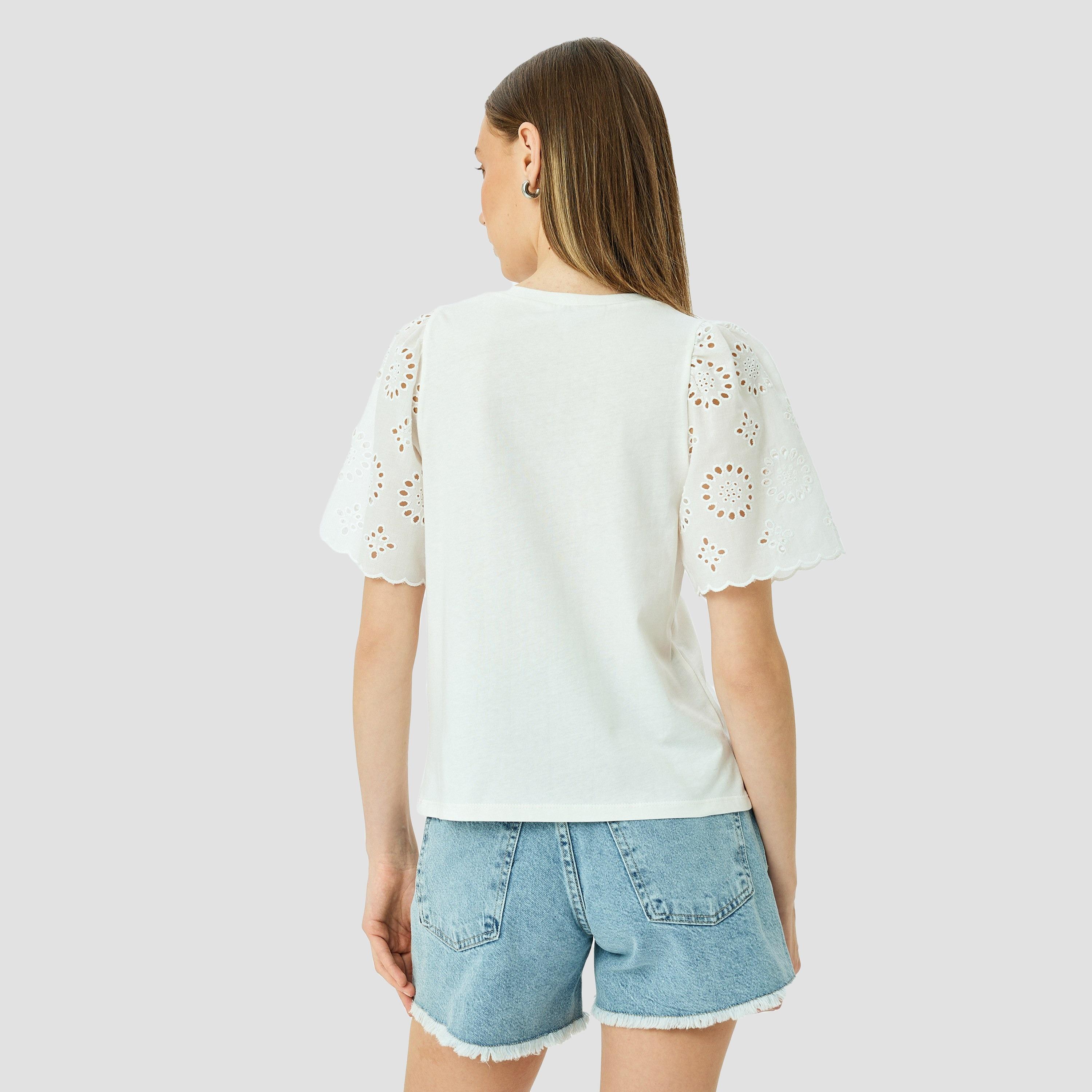 Koton White Schiffli Crew Neck Short Sleeves Women's Top-women-clothing-shirtsandblouses-blouses-image-3