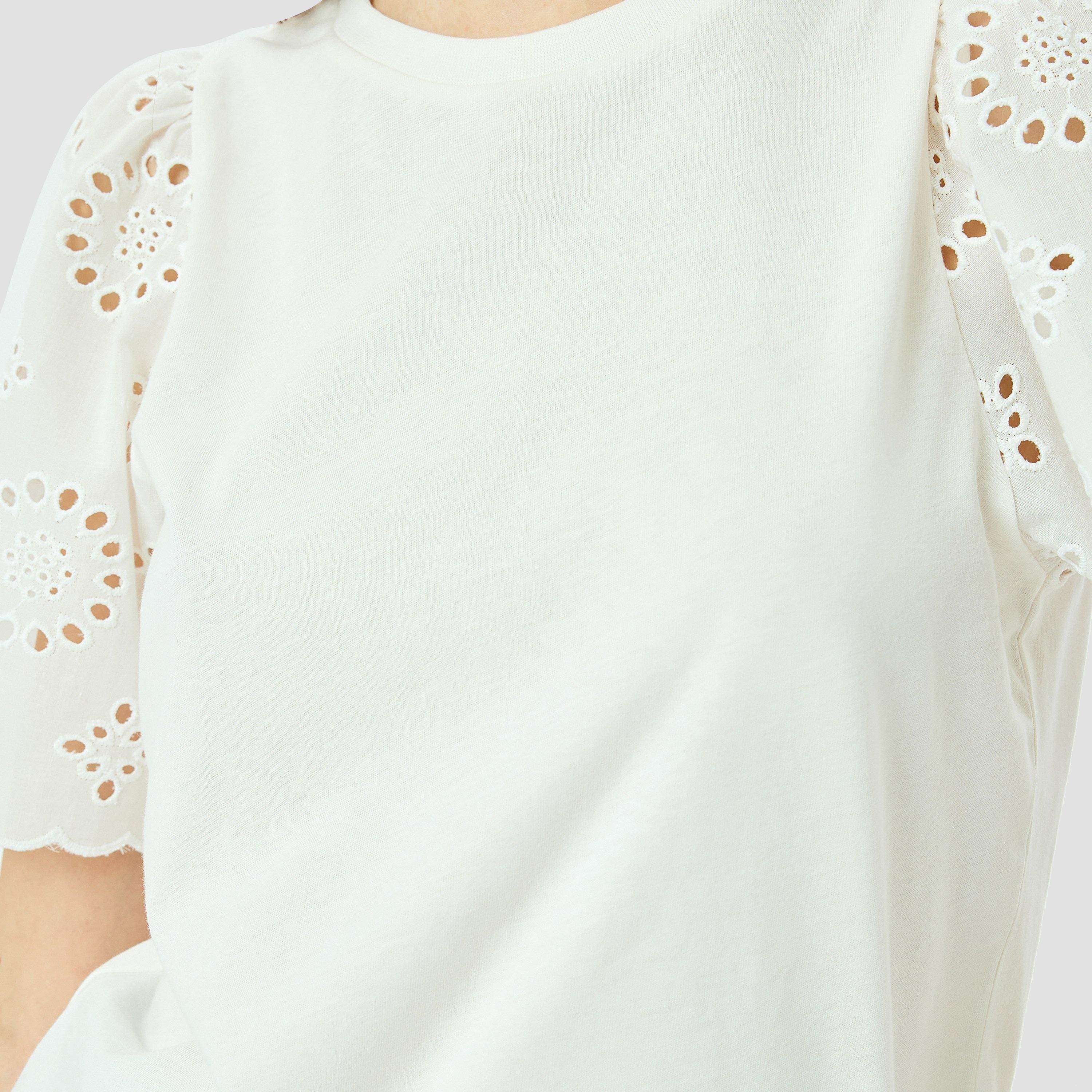 Koton White Schiffli Crew Neck Short Sleeves Women's Top-women-clothing-shirtsandblouses-blouses-image-4