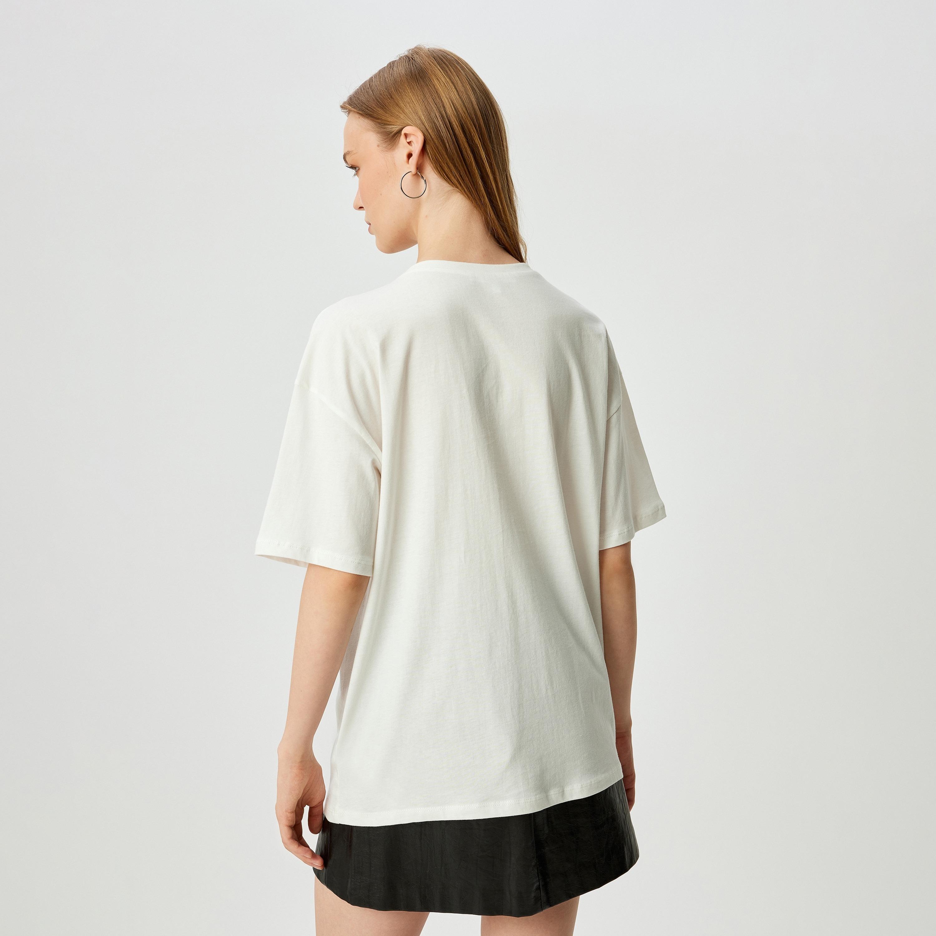 كوتون الأبيض بنقشة قطط برقبة دائرية بأكمام منخفضة وقميص نسائي-women-clothing-tshirts-image-3