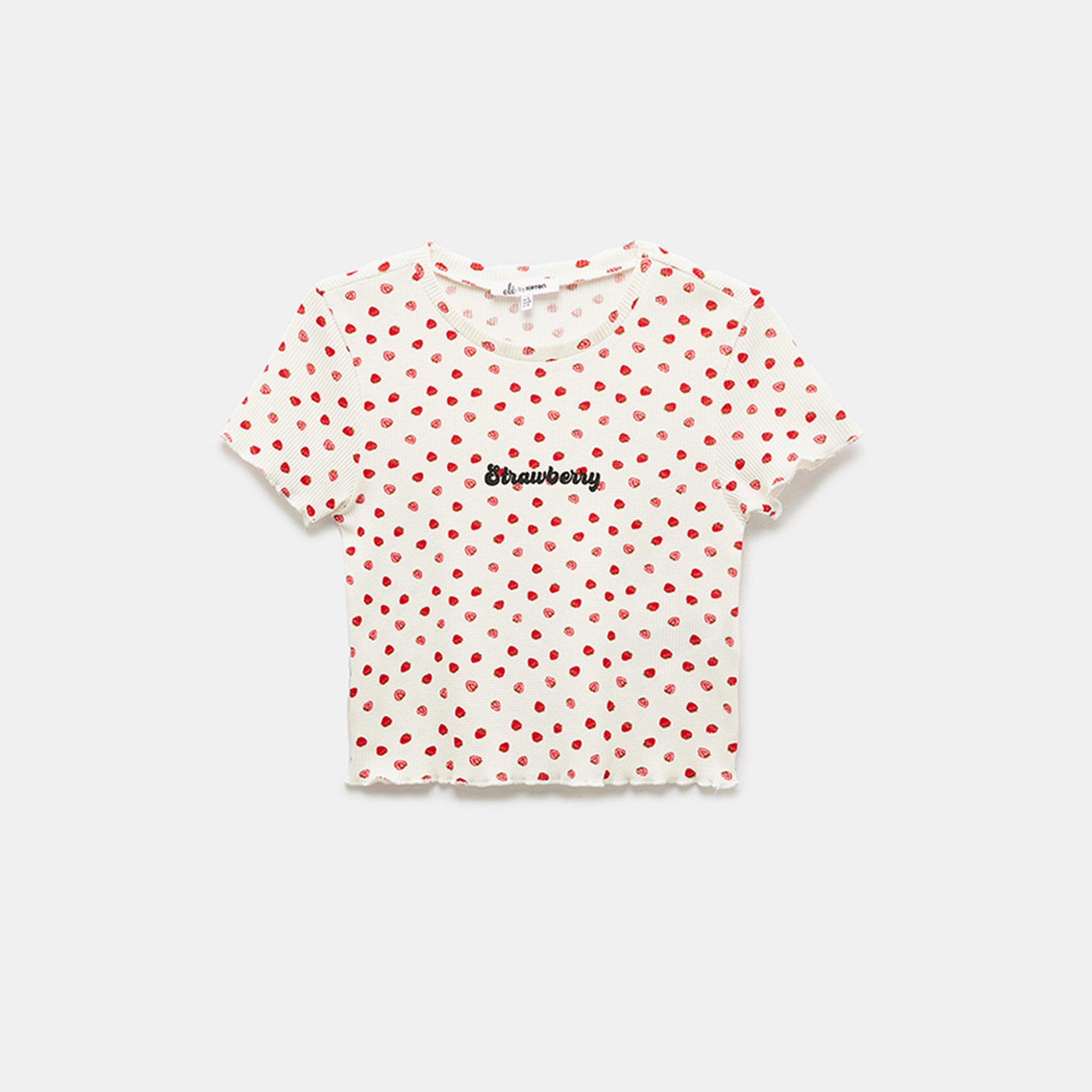 KOTON White Strawberry Print Crew Neck Short Sleeves Women's T-Shirt-women-clothing-tshirts-image-4