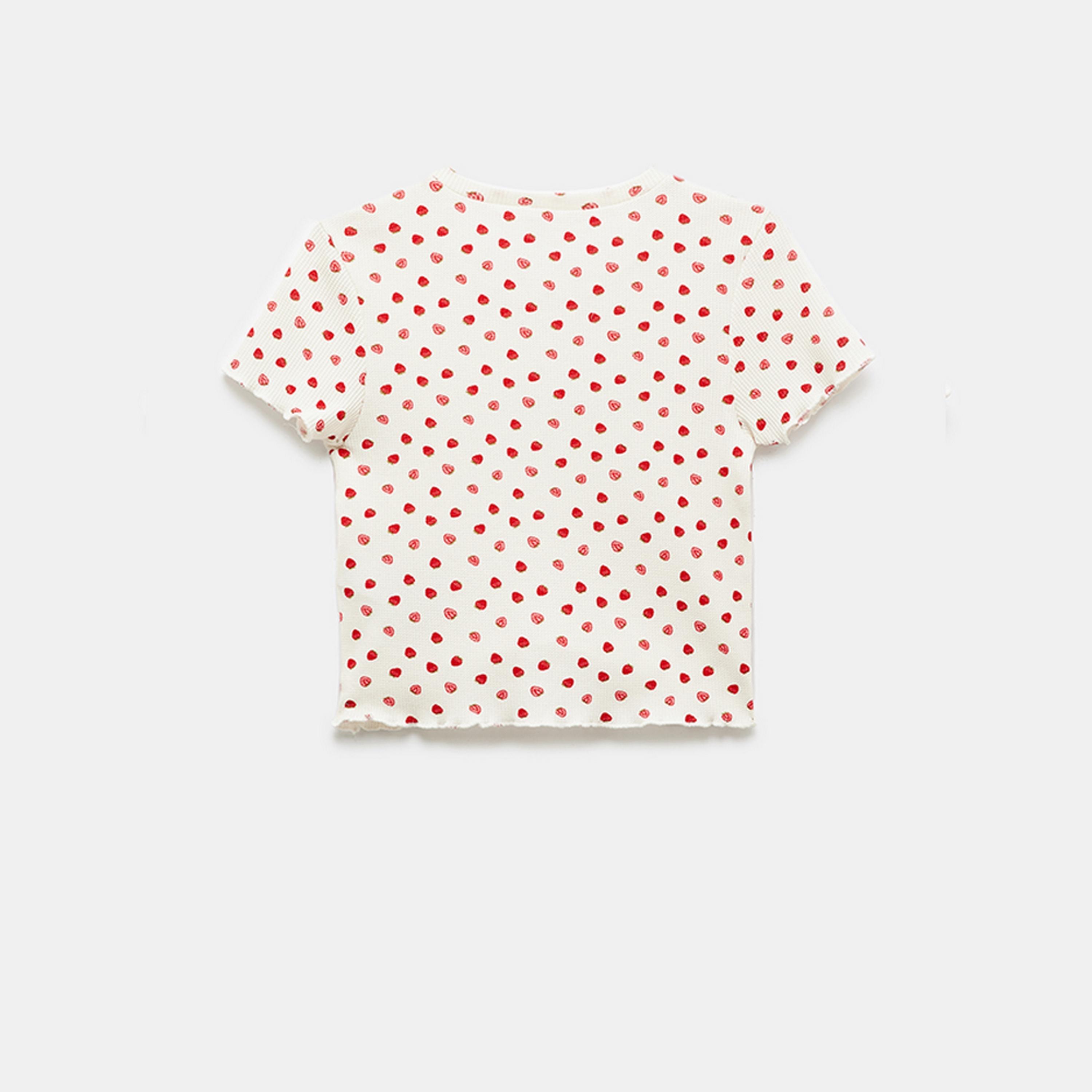 KOTON White Strawberry Print Crew Neck Short Sleeves Women's T-Shirt-women-clothing-tshirts-image-5
