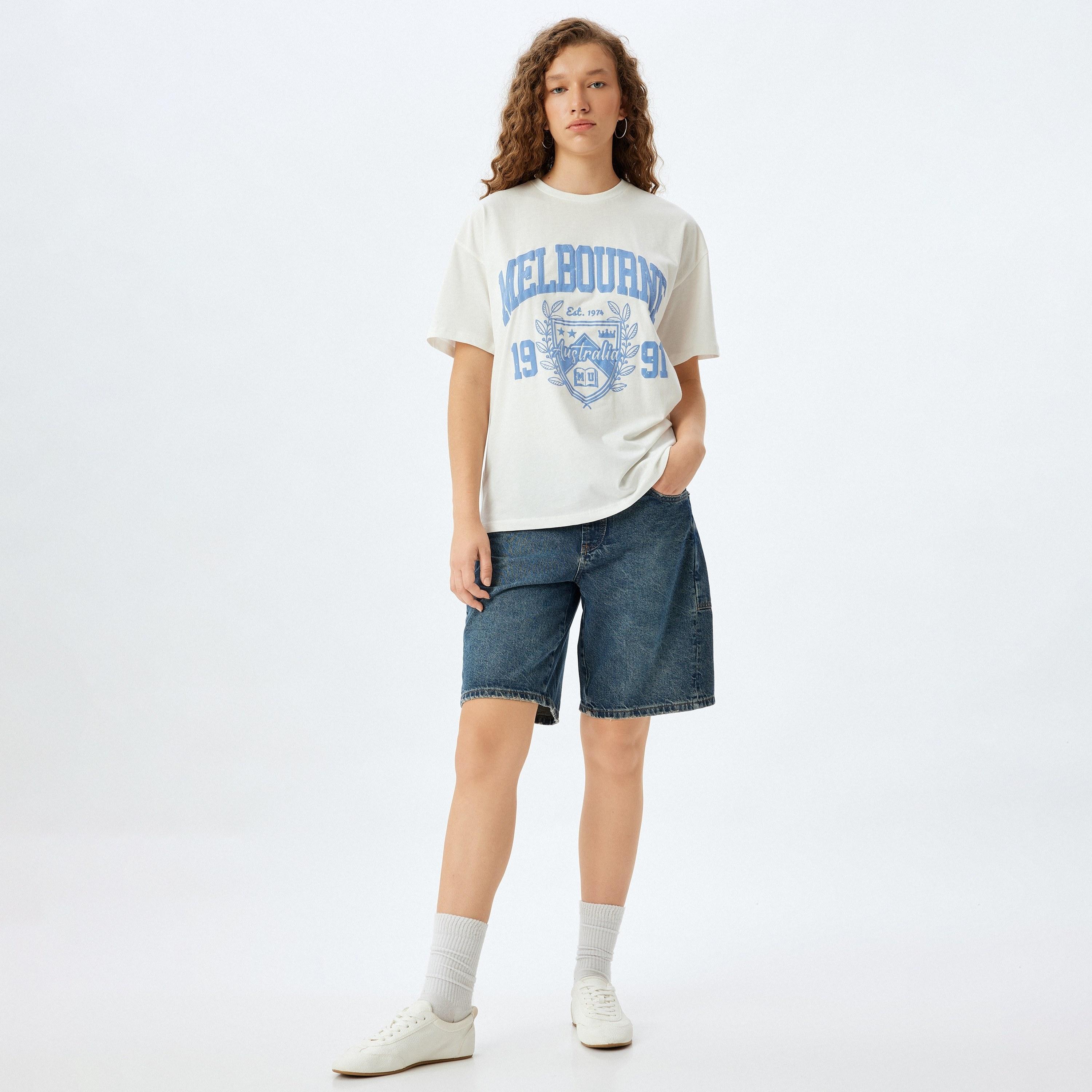 Koton White Text-Print Crew Neck Dropped Sleeves Women's T-Shirt-women-clothing-tshirts-image-2