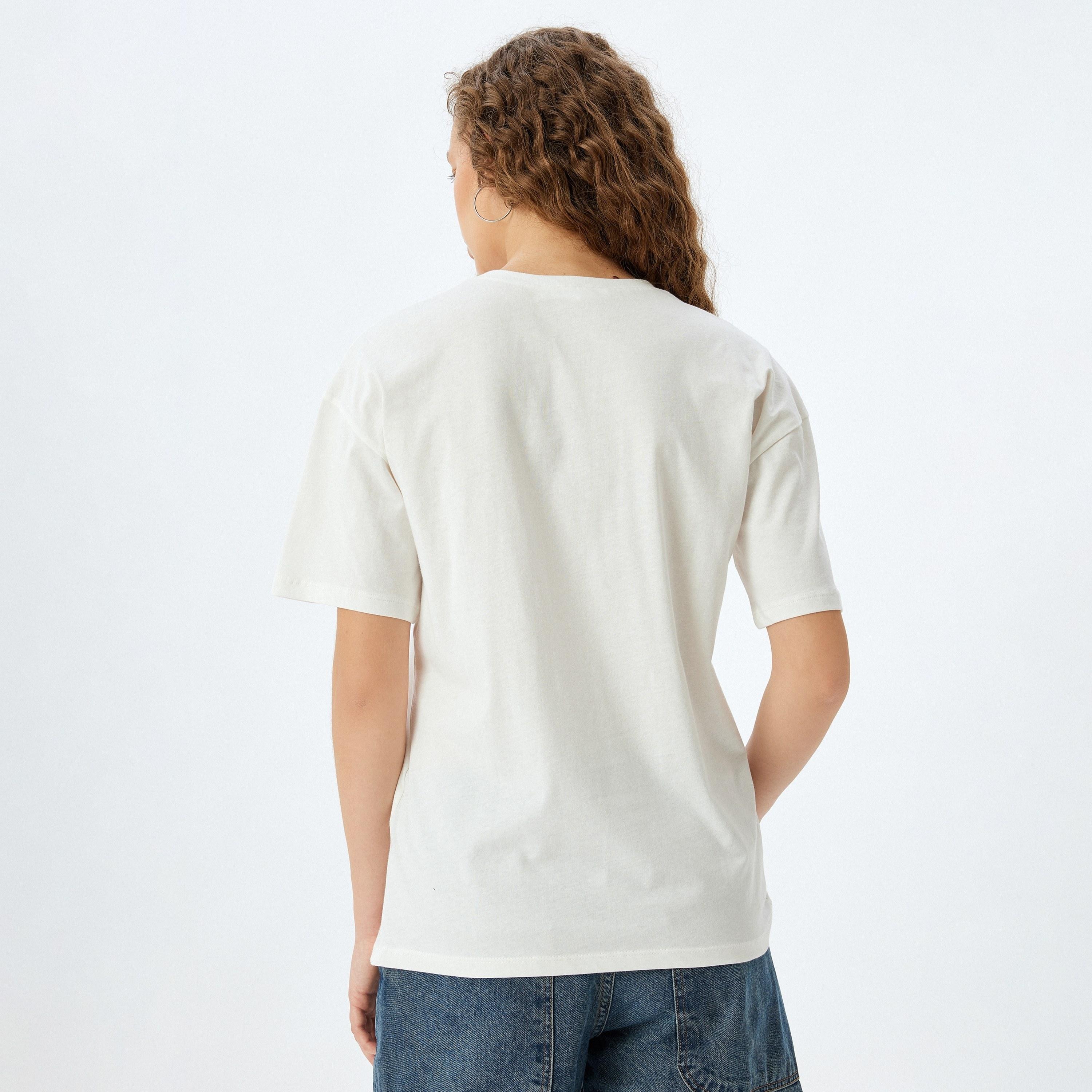 Koton White Text-Print Crew Neck Dropped Sleeves Women's T-Shirt-women-clothing-tshirts-image-3