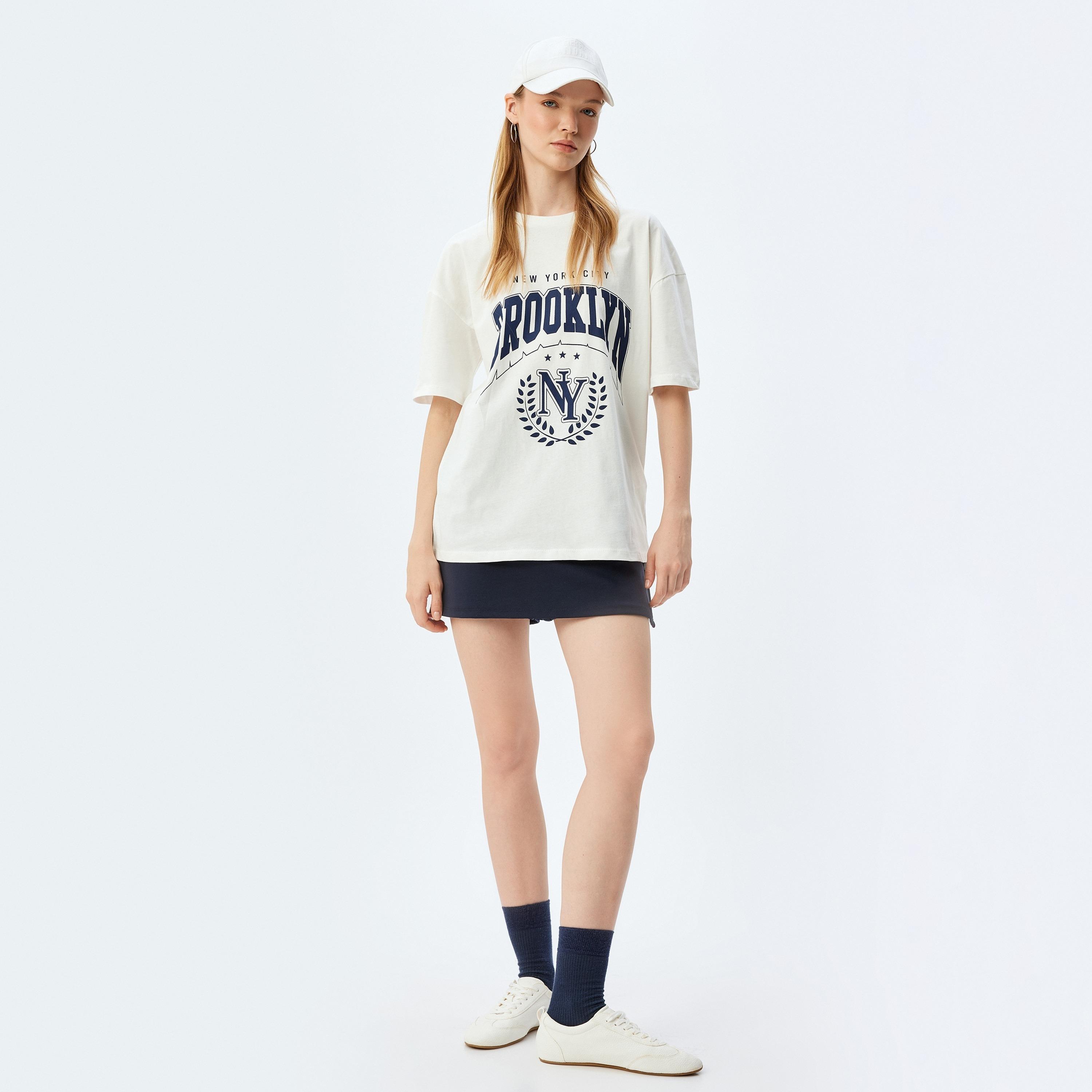Koton White Text-Print Crew Neck Dropped Sleeves Women's T-Shirt-women-clothing-tshirts-image-2