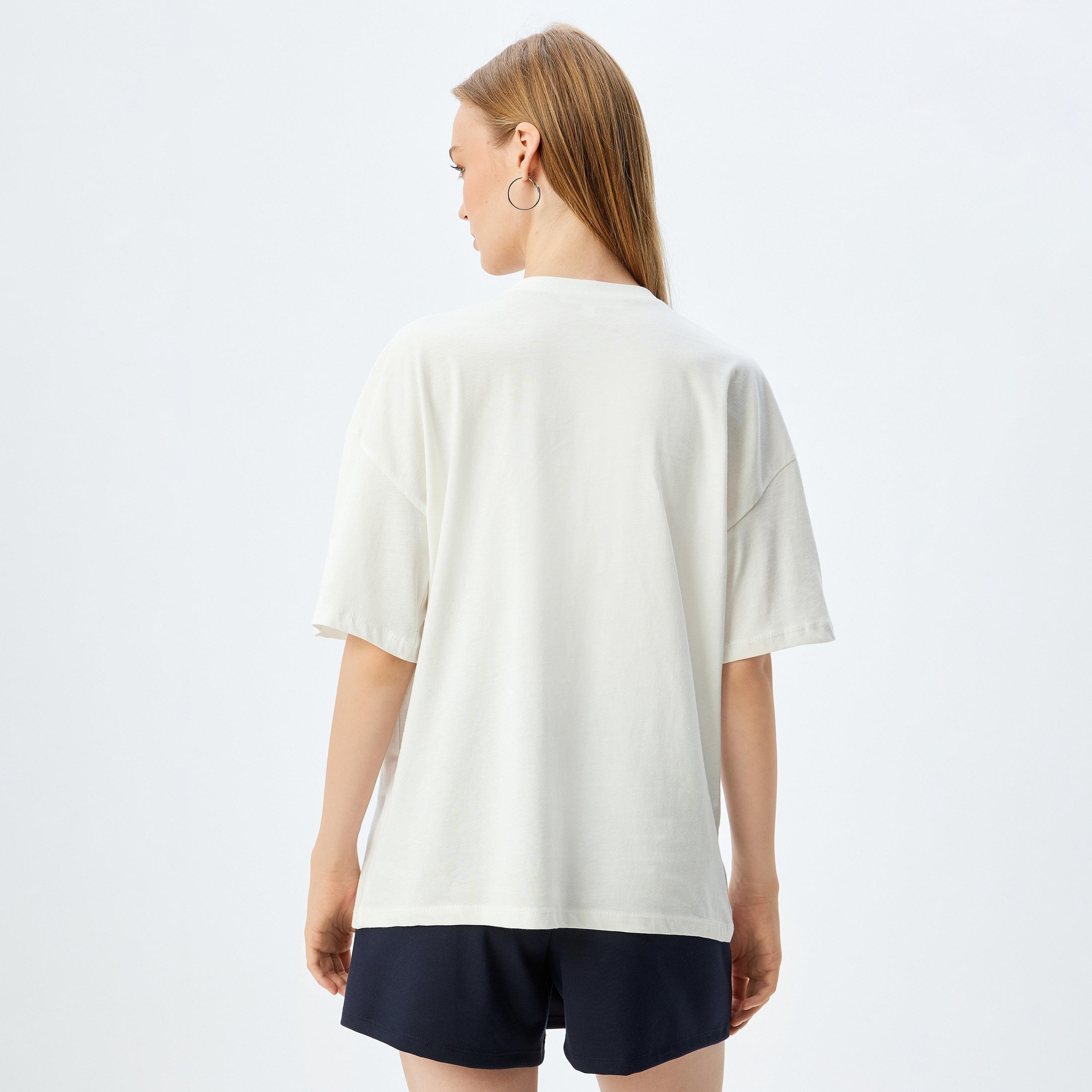 Koton White Text-Print Crew Neck Dropped Sleeves Women's T-Shirt-women-clothing-tshirts-image-3