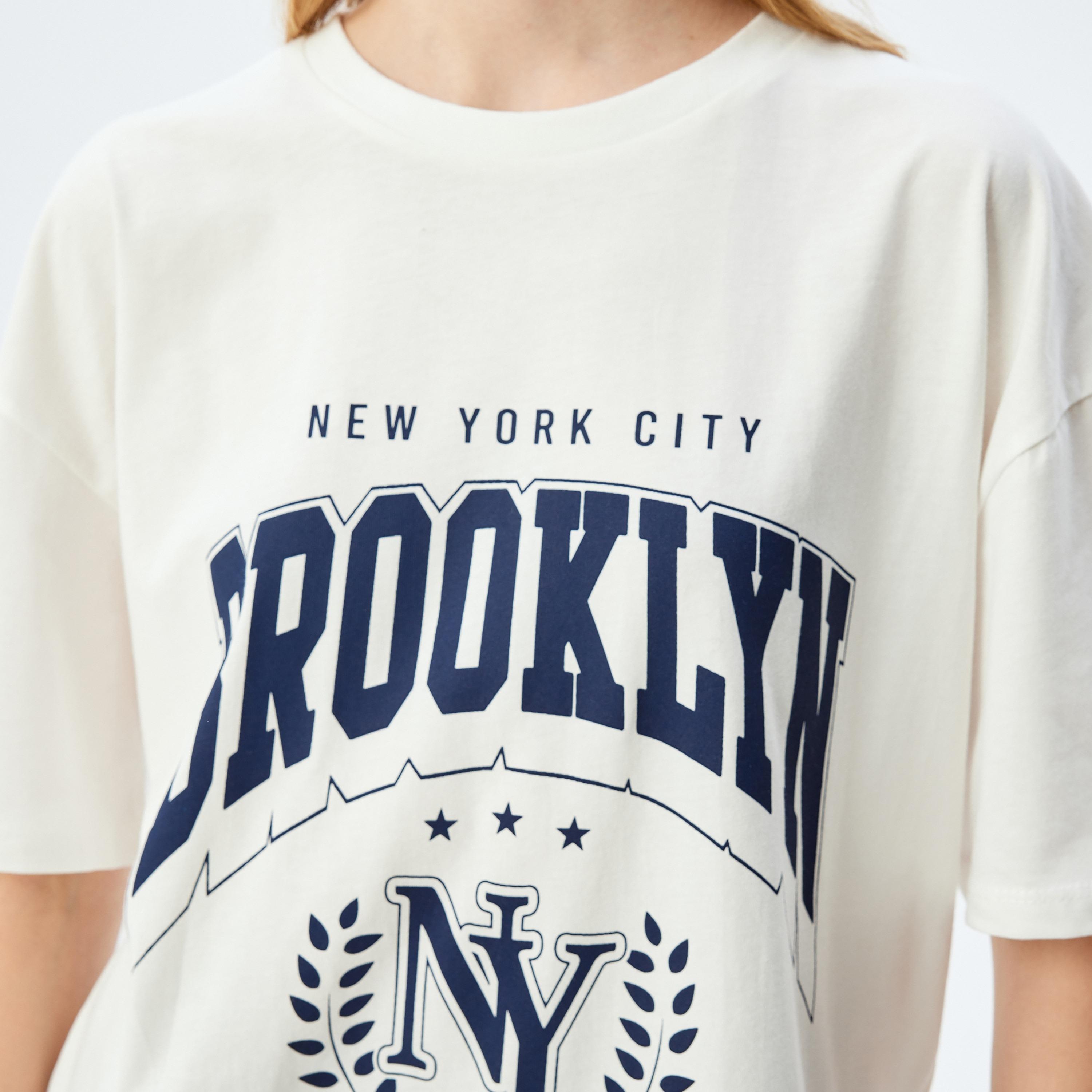 Koton White Text-Print Crew Neck Dropped Sleeves Women's T-Shirt-women-clothing-tshirts-image-4