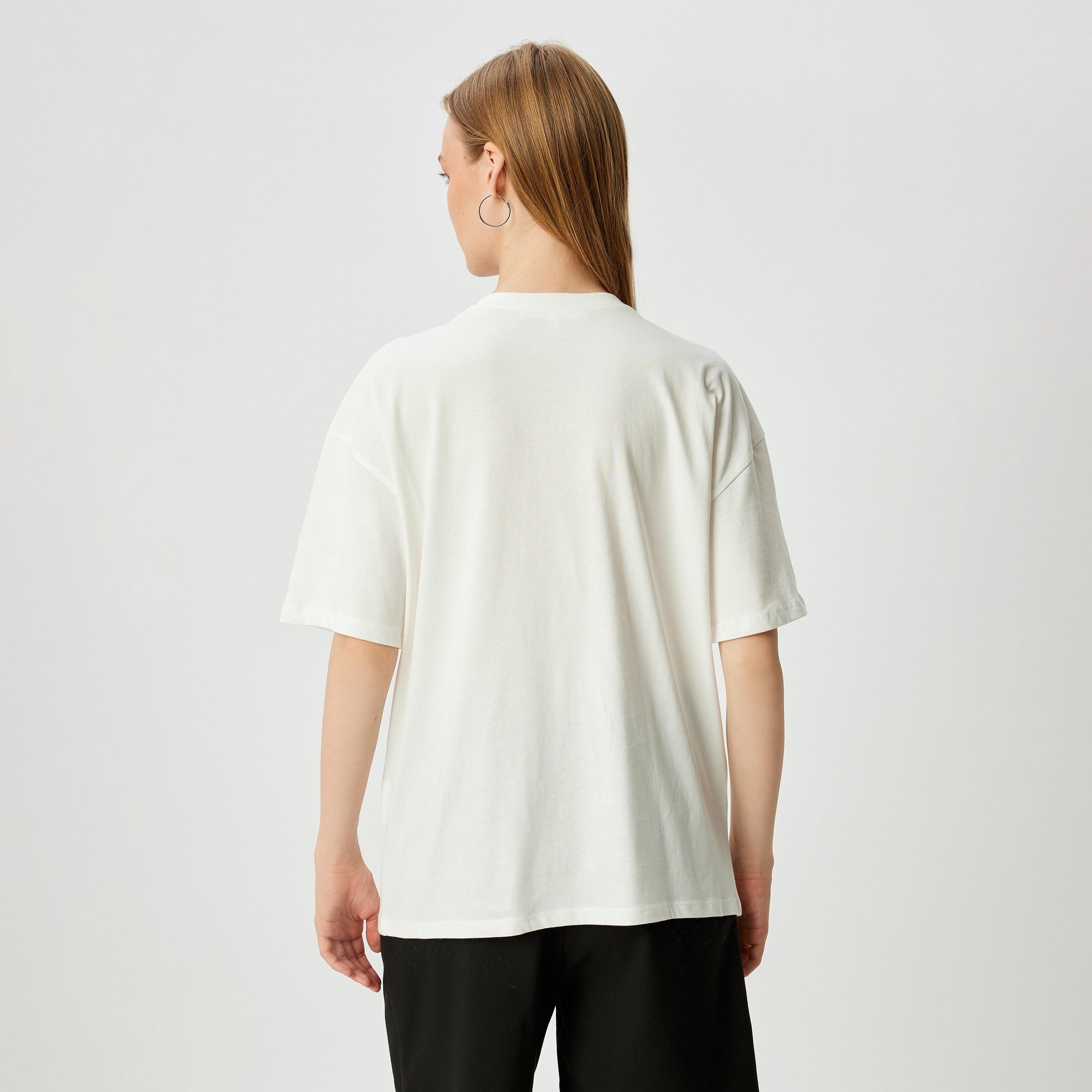 Koton White Dogs Yoga Print Crew Neck Dropped Sleeves Women's T-Shirt-women-clothing-tshirts-image-3