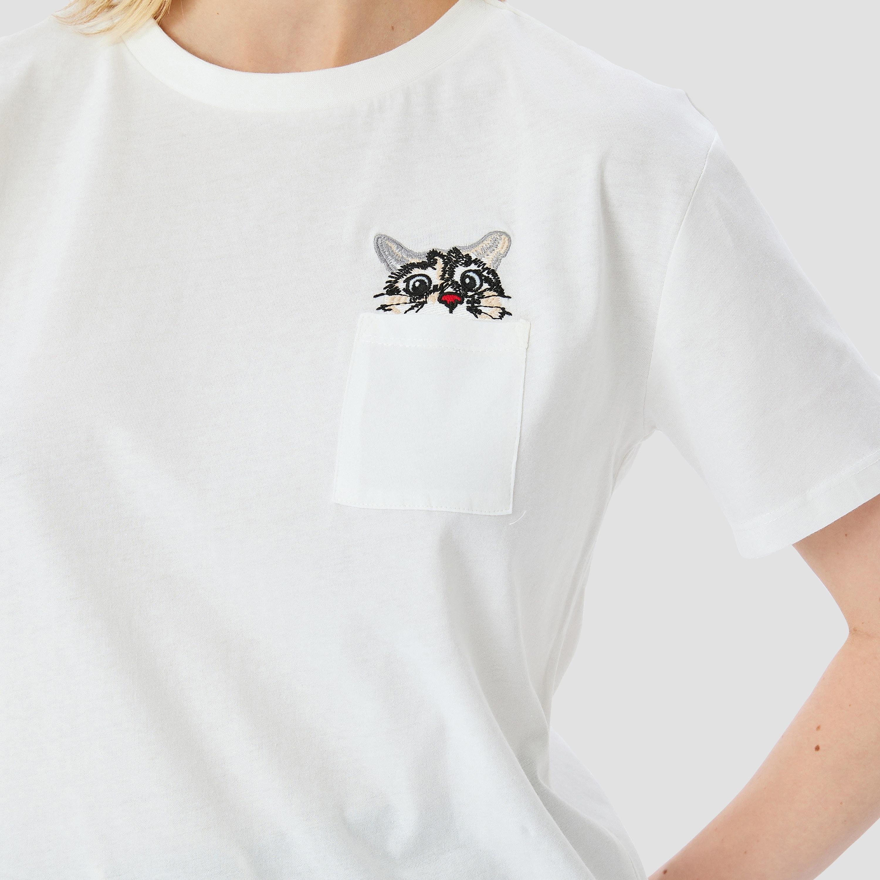 Koton White Embroidered Cat Detail Crew Neck Short Sleeves Women's T-Shirt-women-clothing-tshirts-image-4