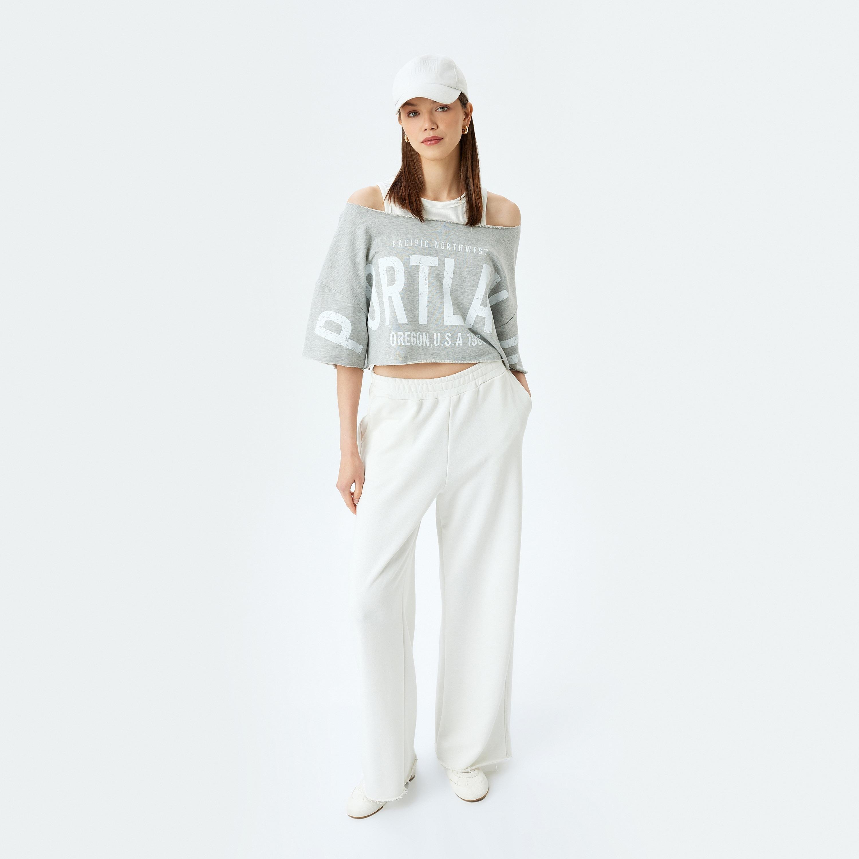 Koton Grey Graphic Text-Print Boat Neck Dropped Sleeves Women's Top-women-clothing-shirtsandblouses-blouses-image-2