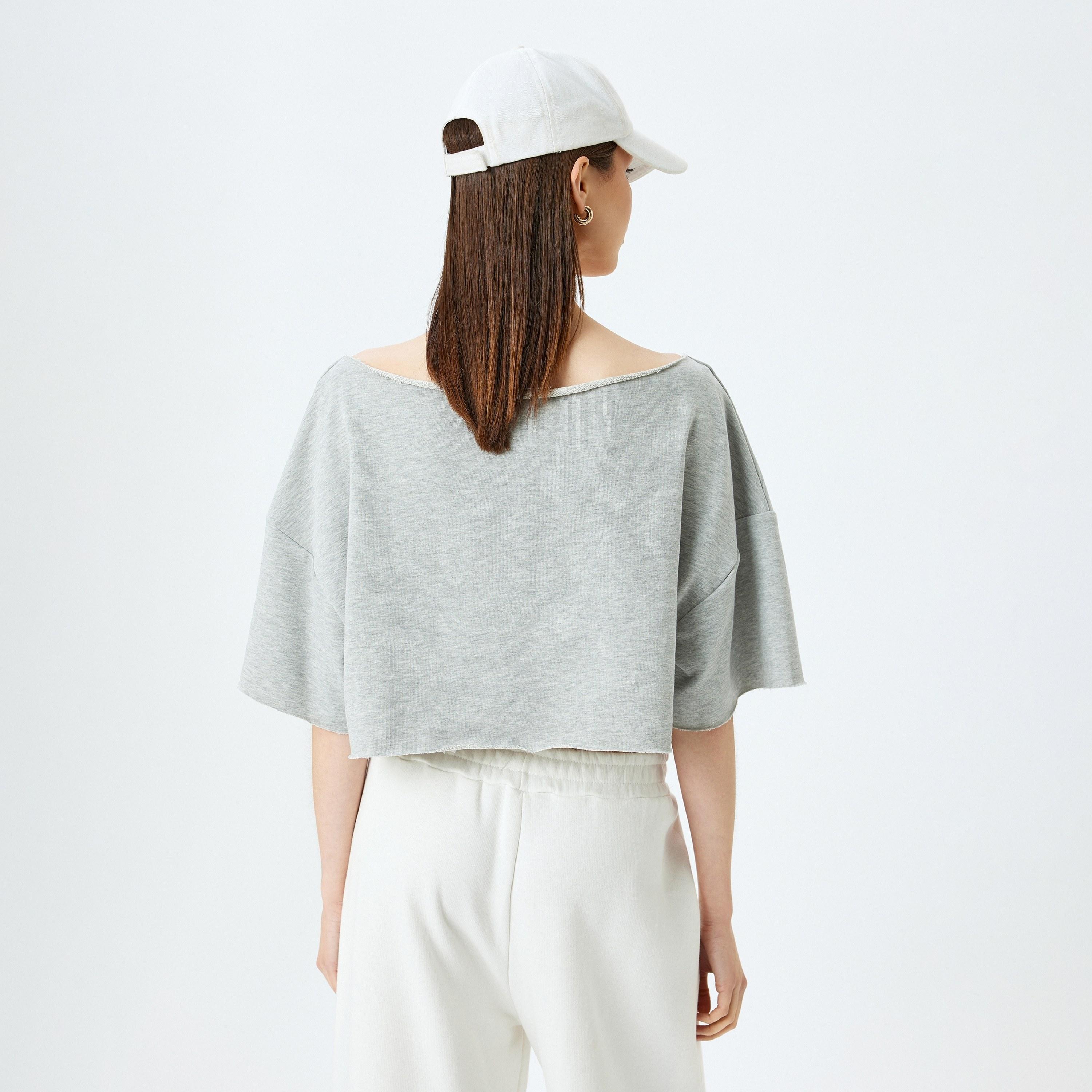 Koton Grey Graphic Text-Print Boat Neck Dropped Sleeves Women's Top-women-clothing-shirtsandblouses-blouses-image-3