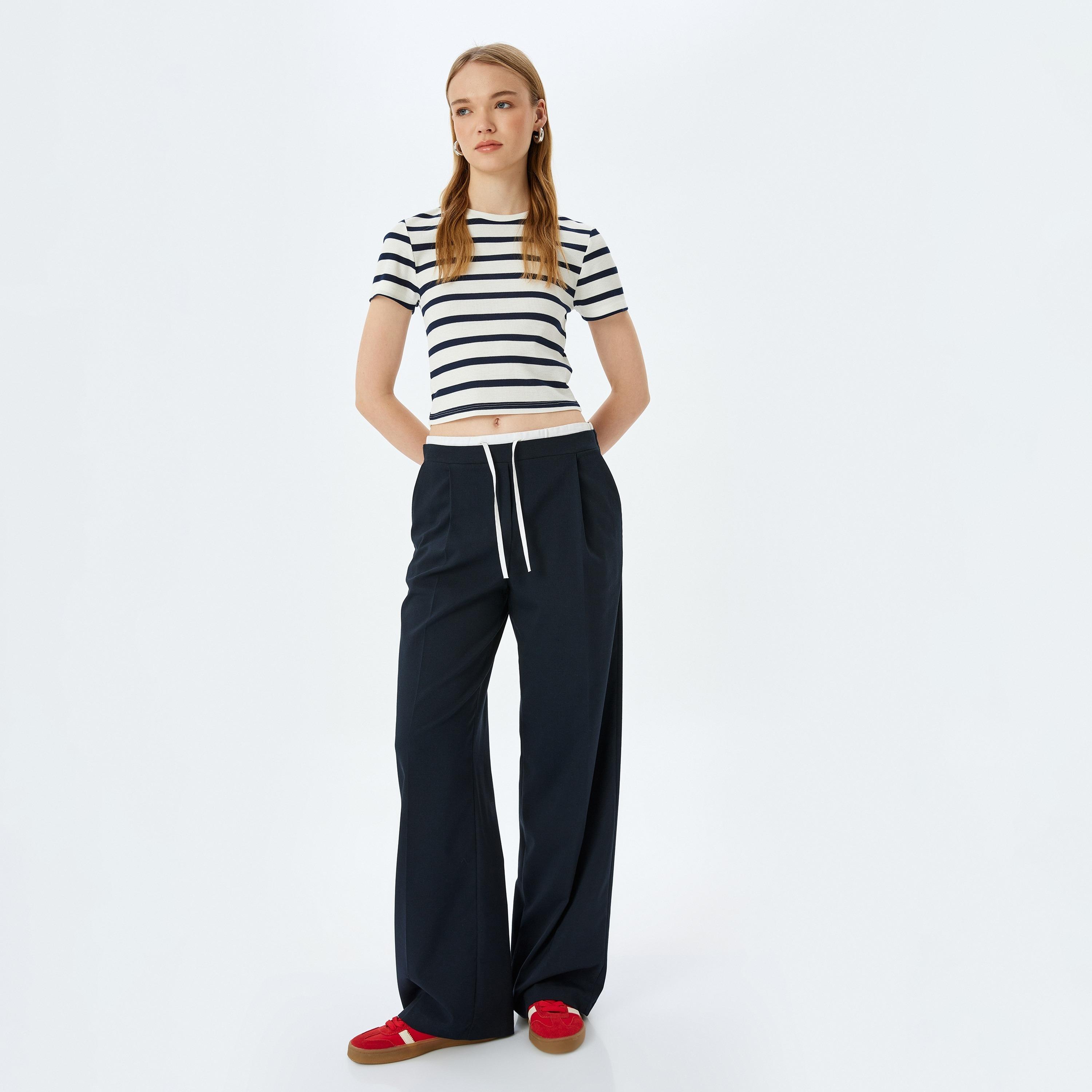 Koton Ribbed Striped Crew Neck Short Sleeves Women's T-Shirt-women-clothing-tshirts-image-2