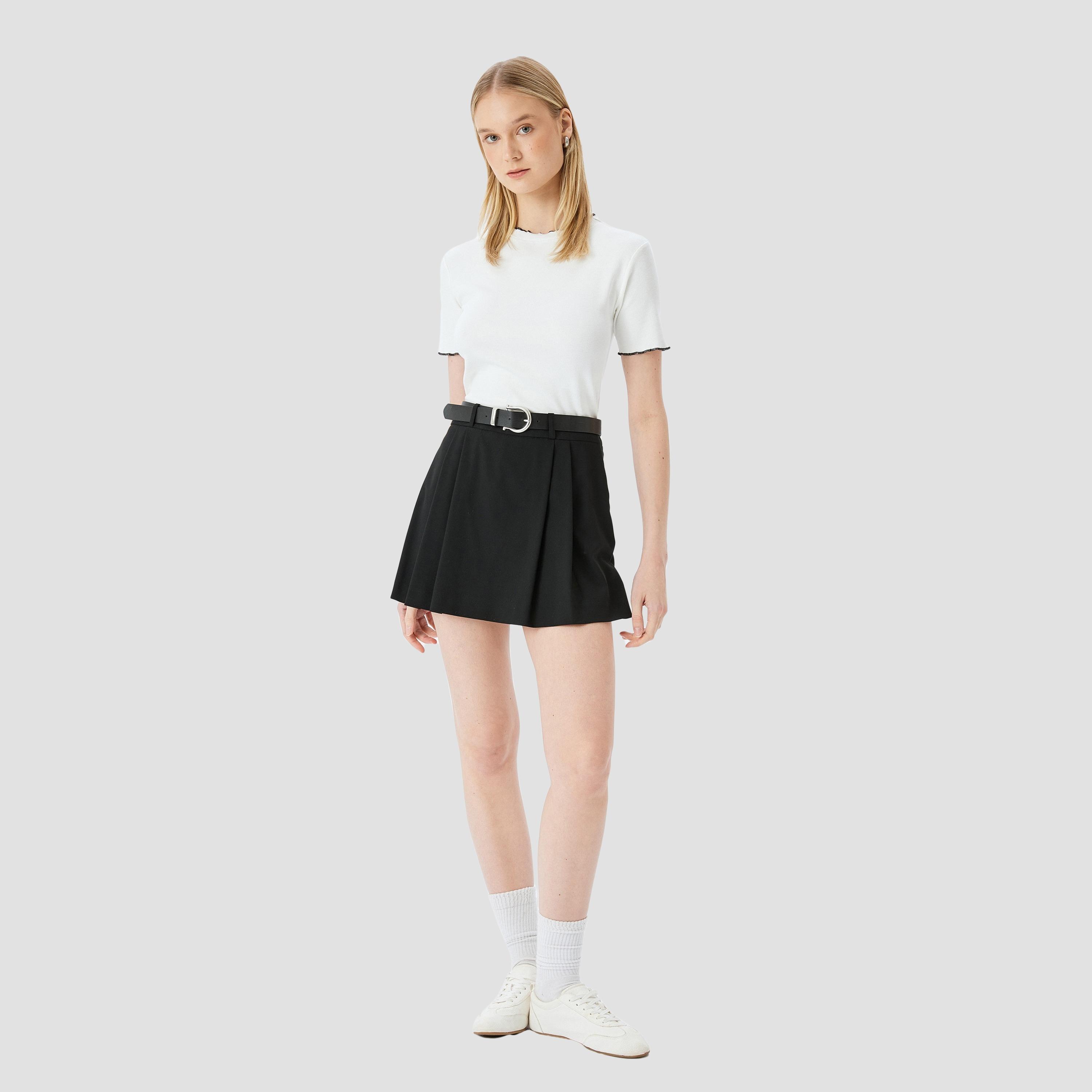 Koton White Ribbed Round Neck Short Sleeves Women's T-Shirt-women-clothing-tshirts-image-2