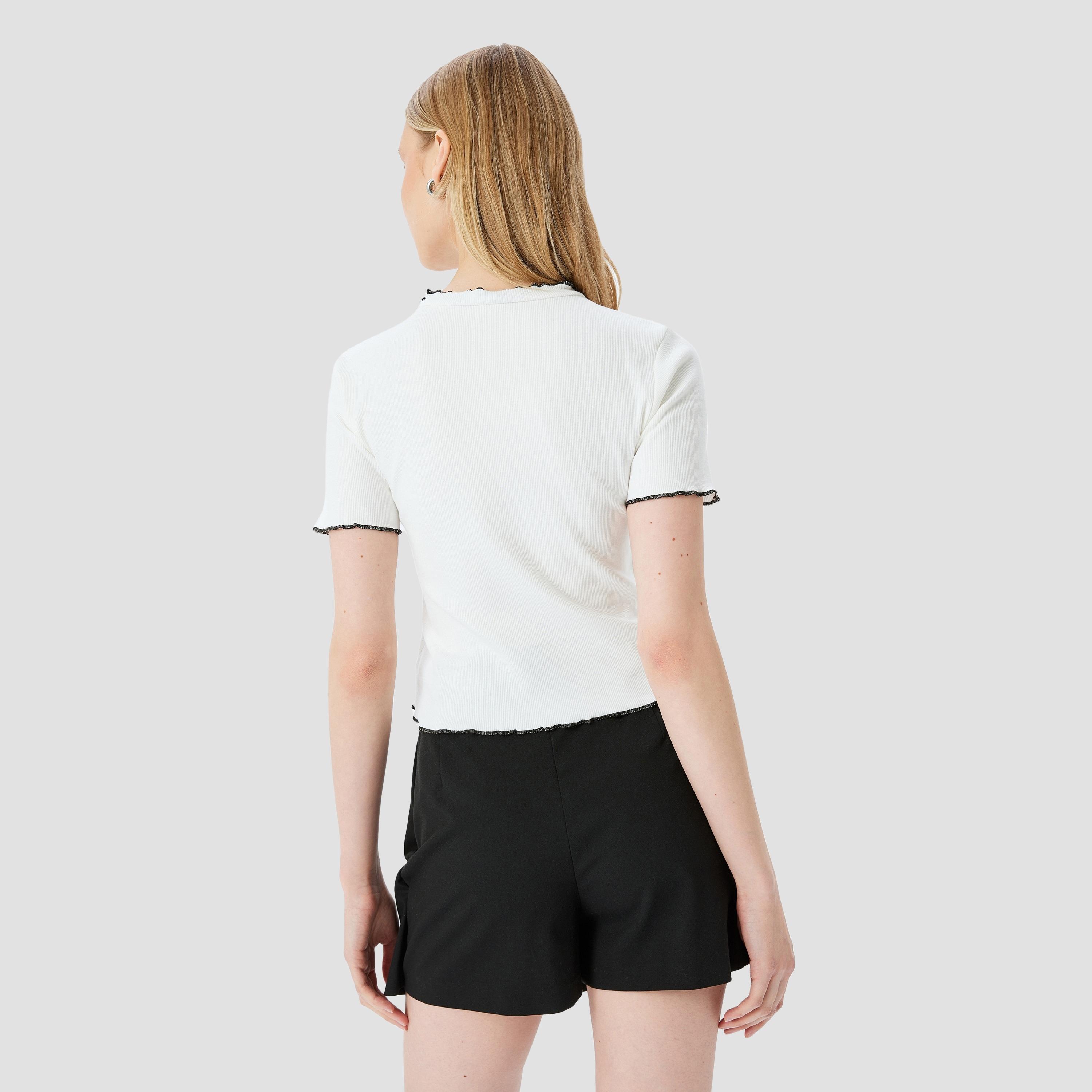 Koton White Ribbed Round Neck Short Sleeves Women's T-Shirt-women-clothing-tshirts-image-3
