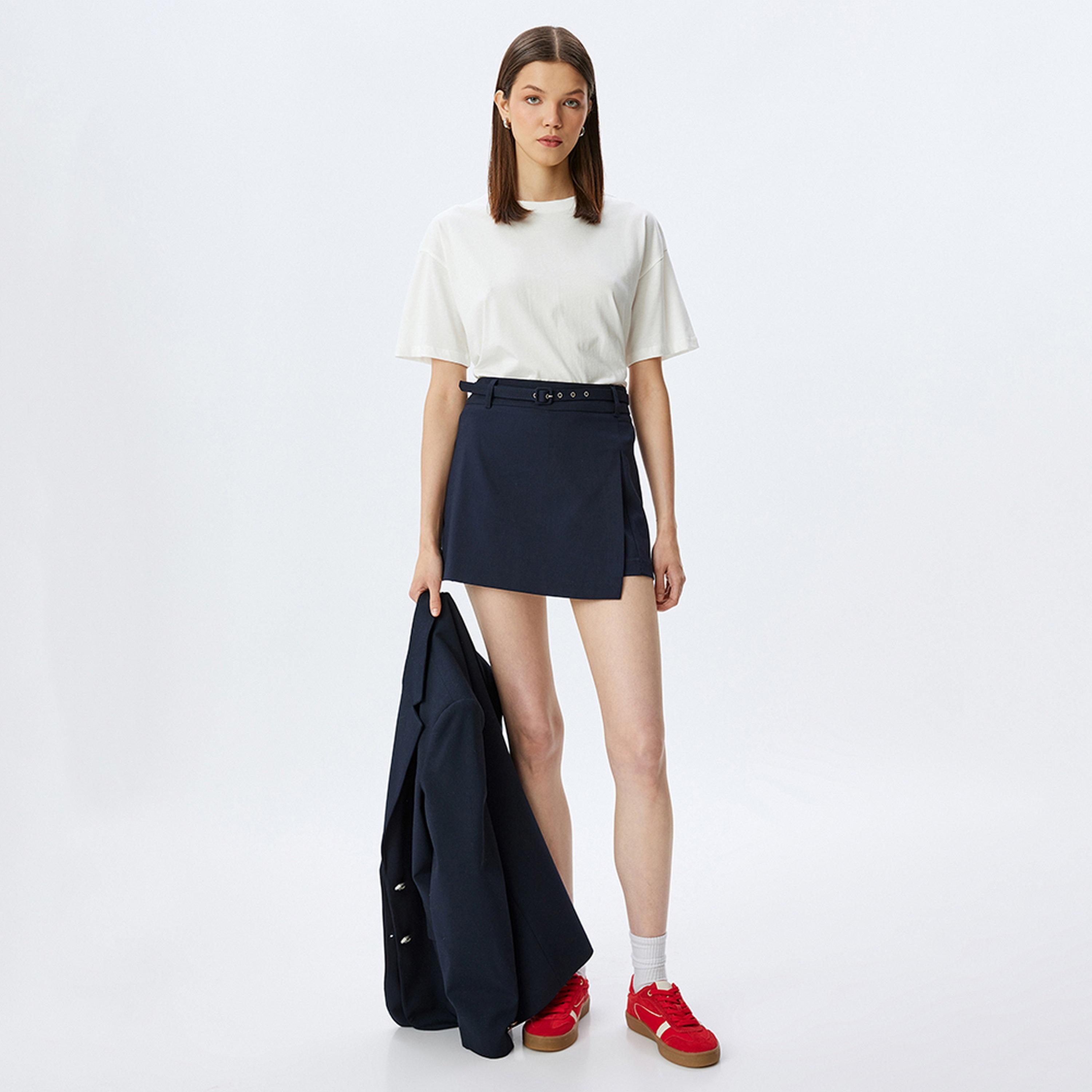KOTON White Cotton Crew Neck Short Sleeves Women's T-Shirt-women-clothing-tshirts-image-2