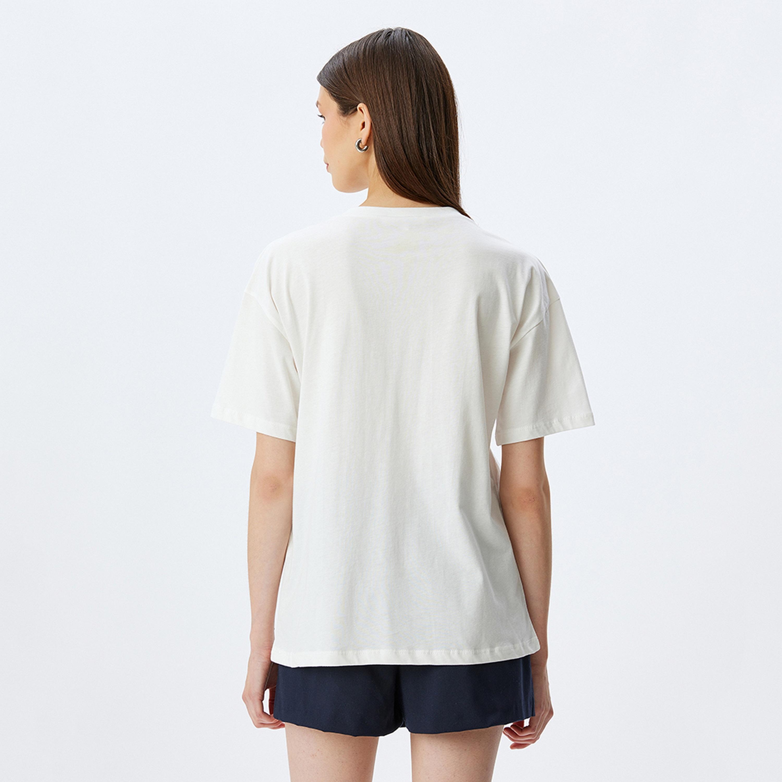 KOTON White Cotton Crew Neck Short Sleeves Women's T-Shirt-women-clothing-tshirts-image-3