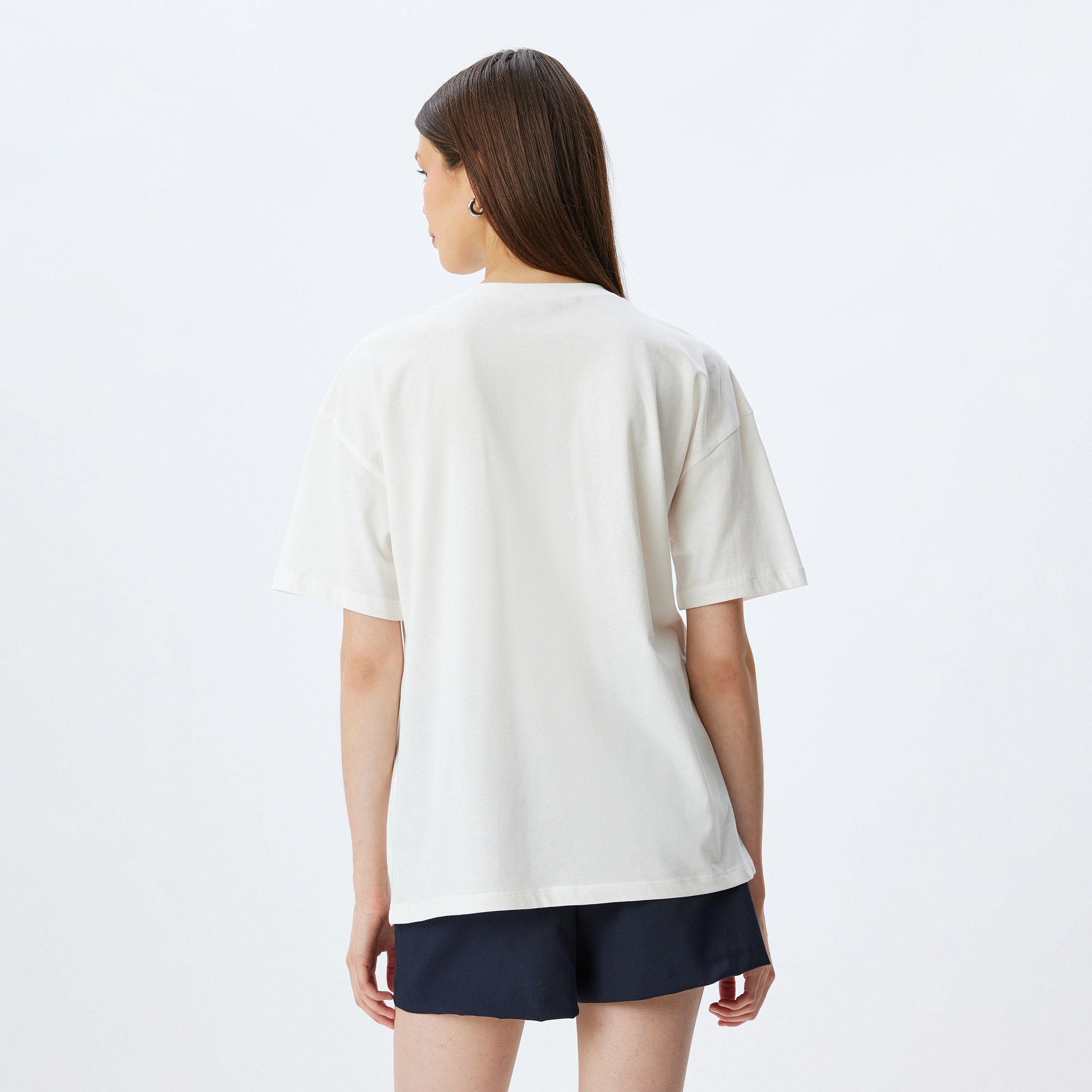Koton White Graphic Print Crew Neck Dropped Sleeves Women's T-Shirt-women-clothing-tshirts-image-3