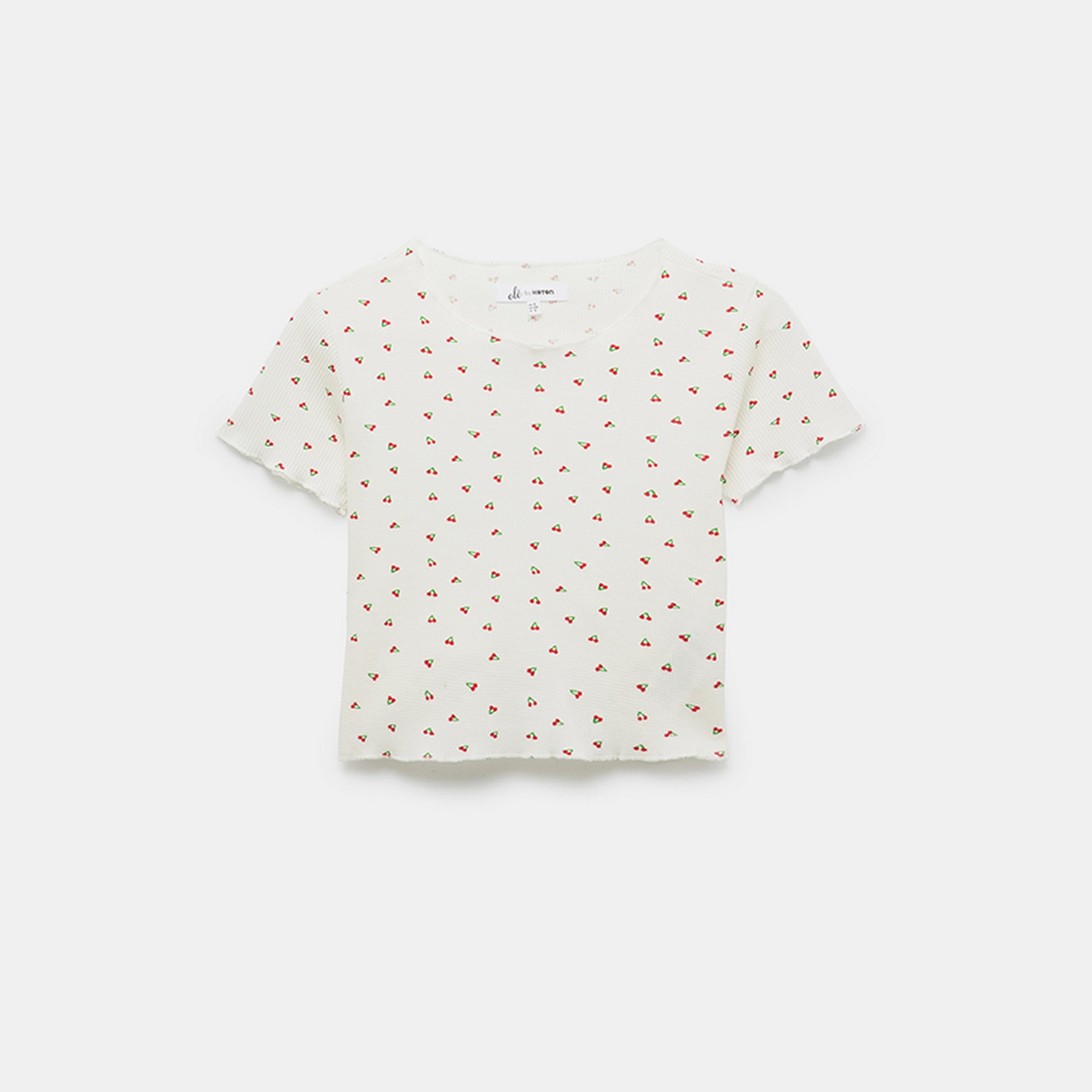 KOTON White Cherry Print Crew Neck Short Sleeves Women's Top-women-clothing-shirtsandblouses-blouses-image-4