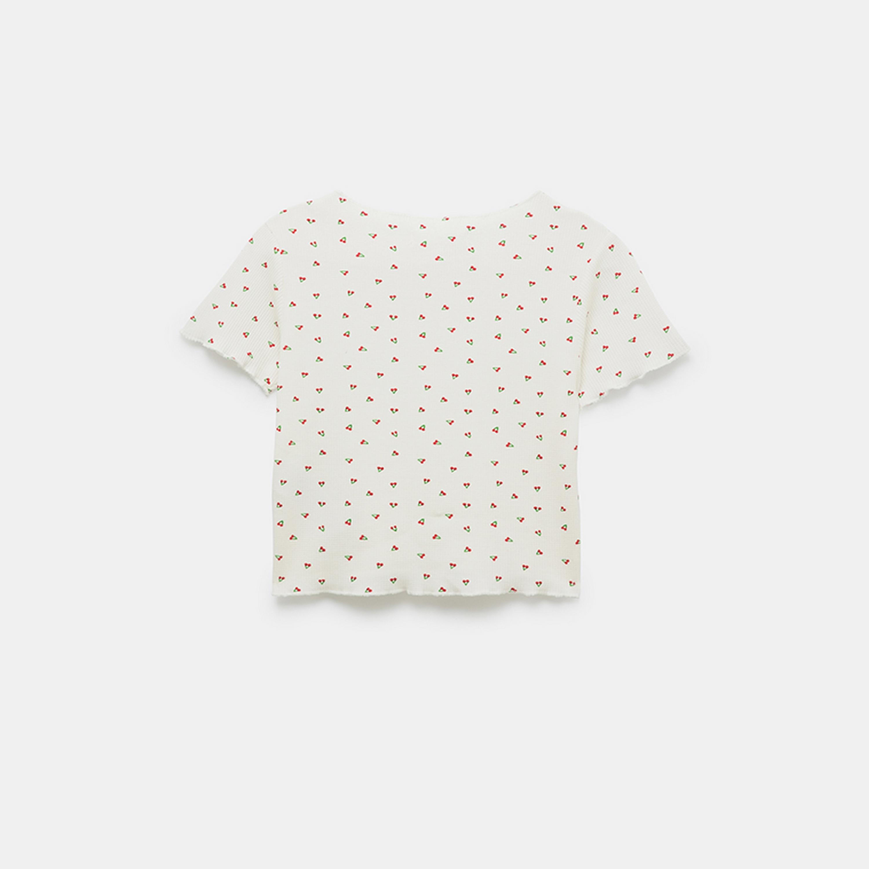 KOTON White Cherry Print Crew Neck Short Sleeves Women's Top-women-clothing-shirtsandblouses-blouses-image-5