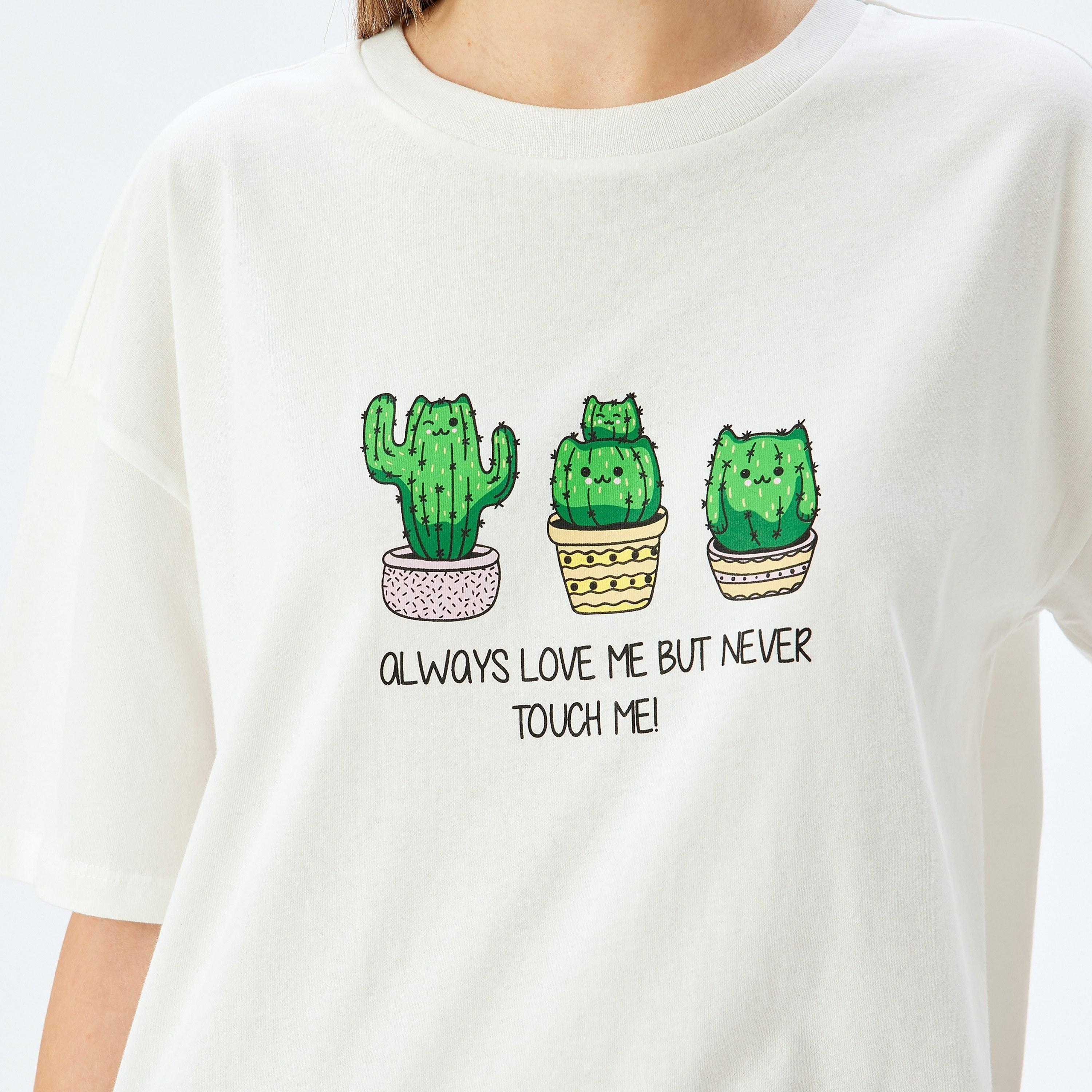 Koton White Graphic Print Crew Neck Dropped Sleeves Women's T-Shirt-women-clothing-tshirts-image-4