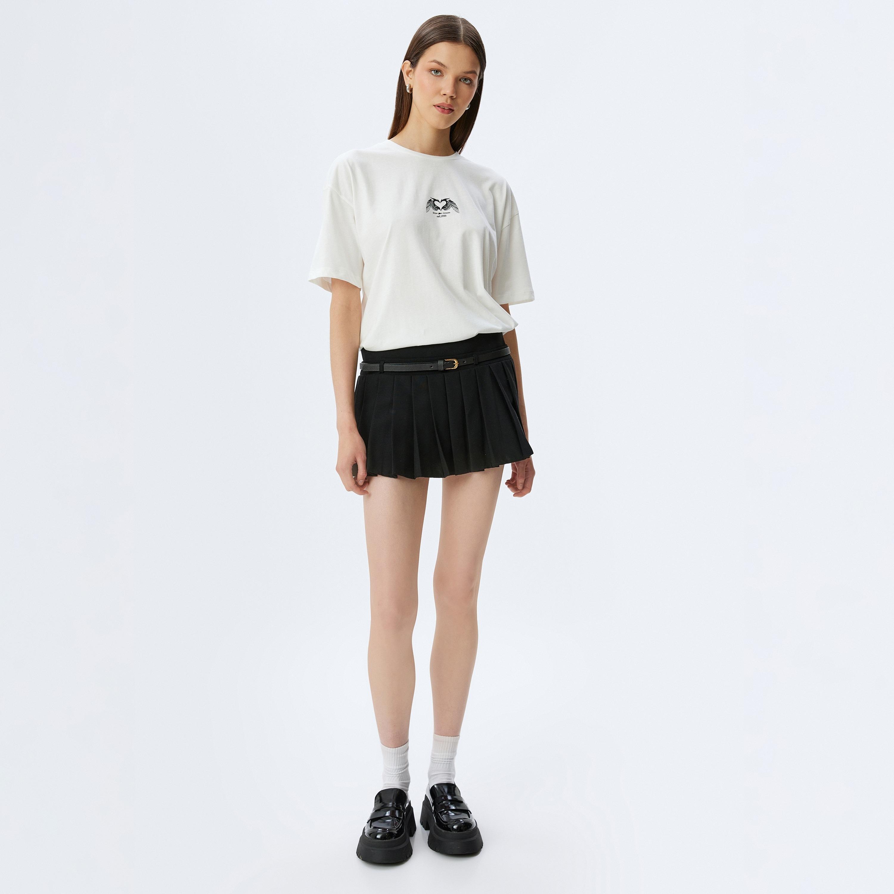 Koton White Text-Print Crew Neck Dropped Sleeves Women's T-Shirt-women-clothing-tshirts-image-2