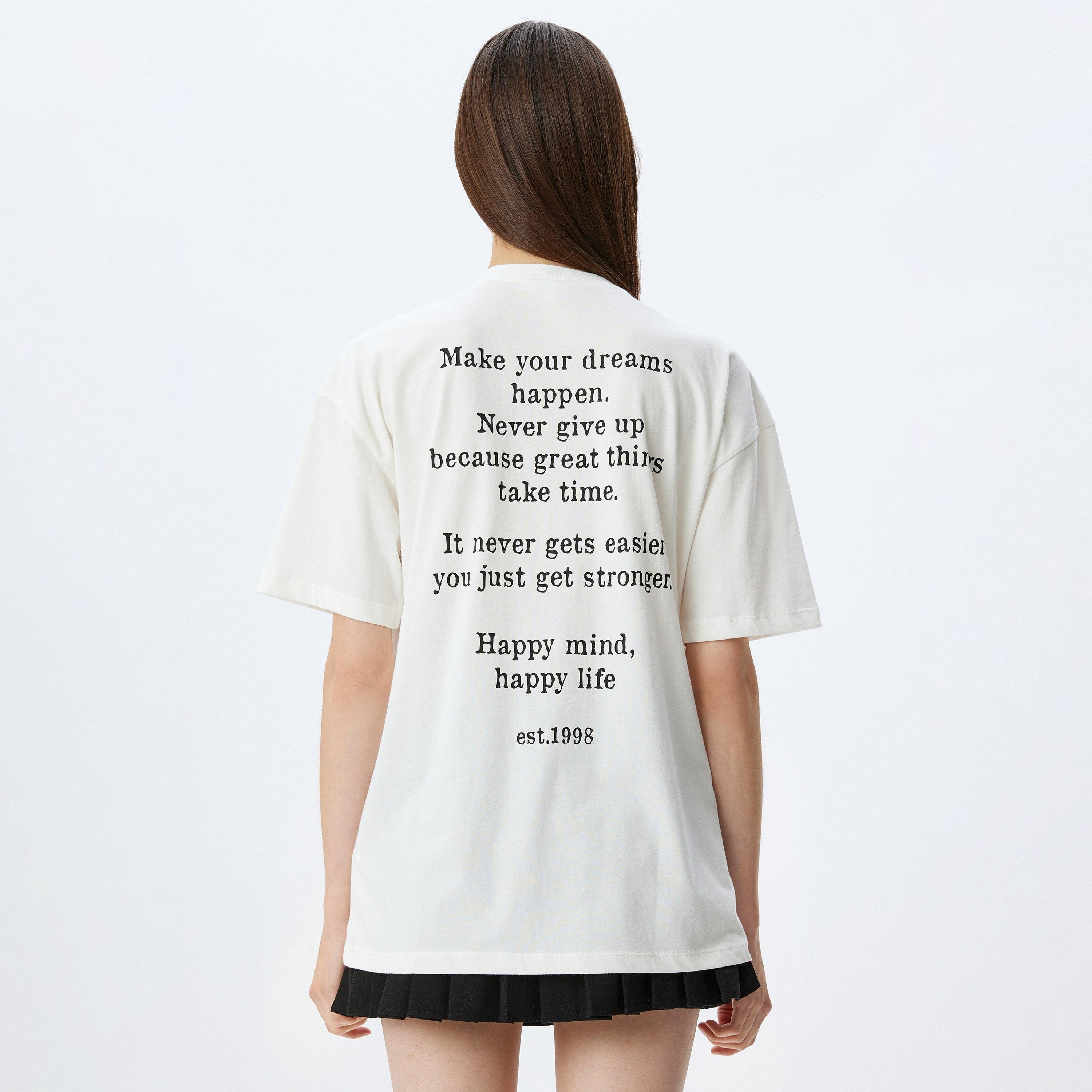 Koton White Text-Print Crew Neck Dropped Sleeves Women's T-Shirt-women-clothing-tshirts-image-3