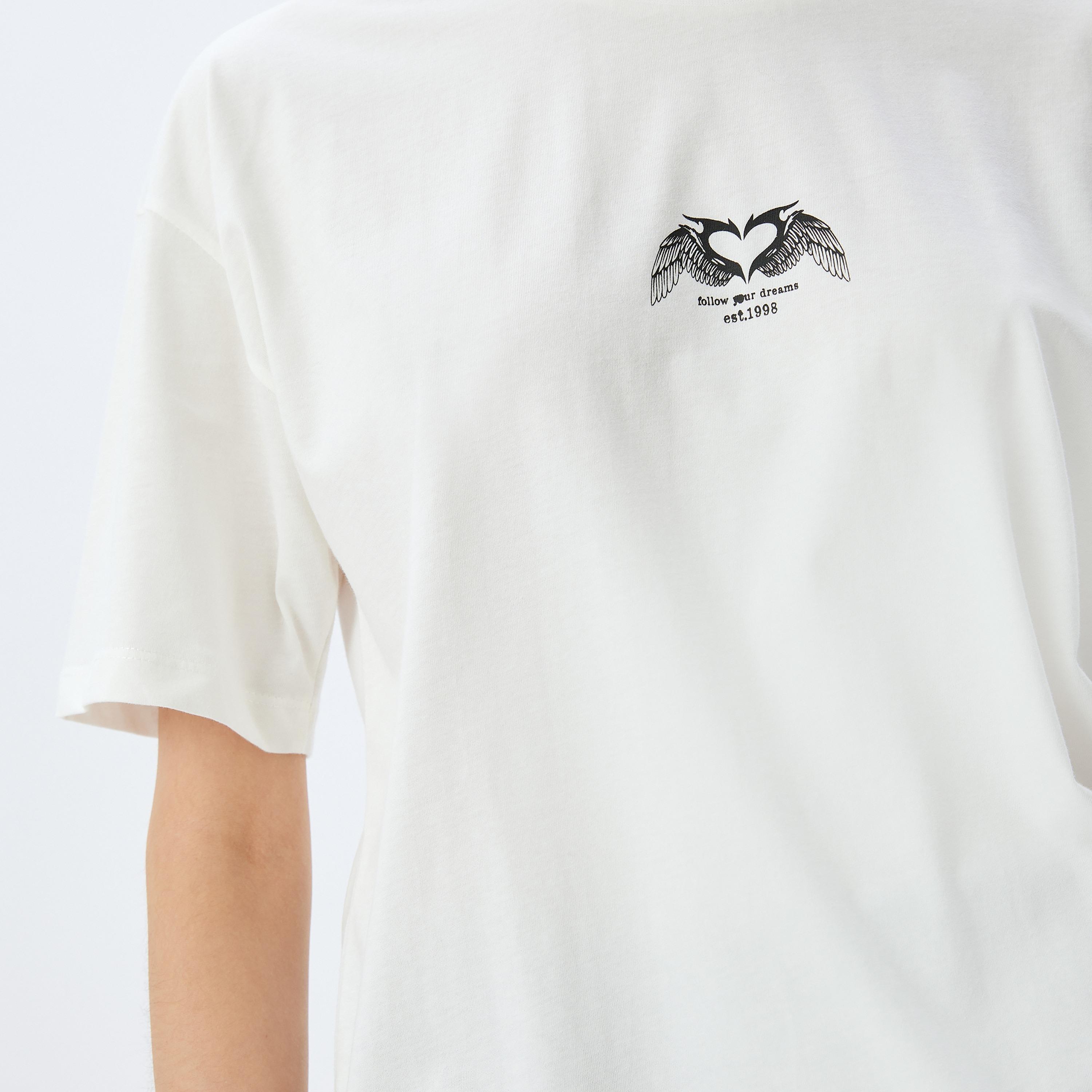 Koton White Text-Print Crew Neck Dropped Sleeves Women's T-Shirt-women-clothing-tshirts-image-4