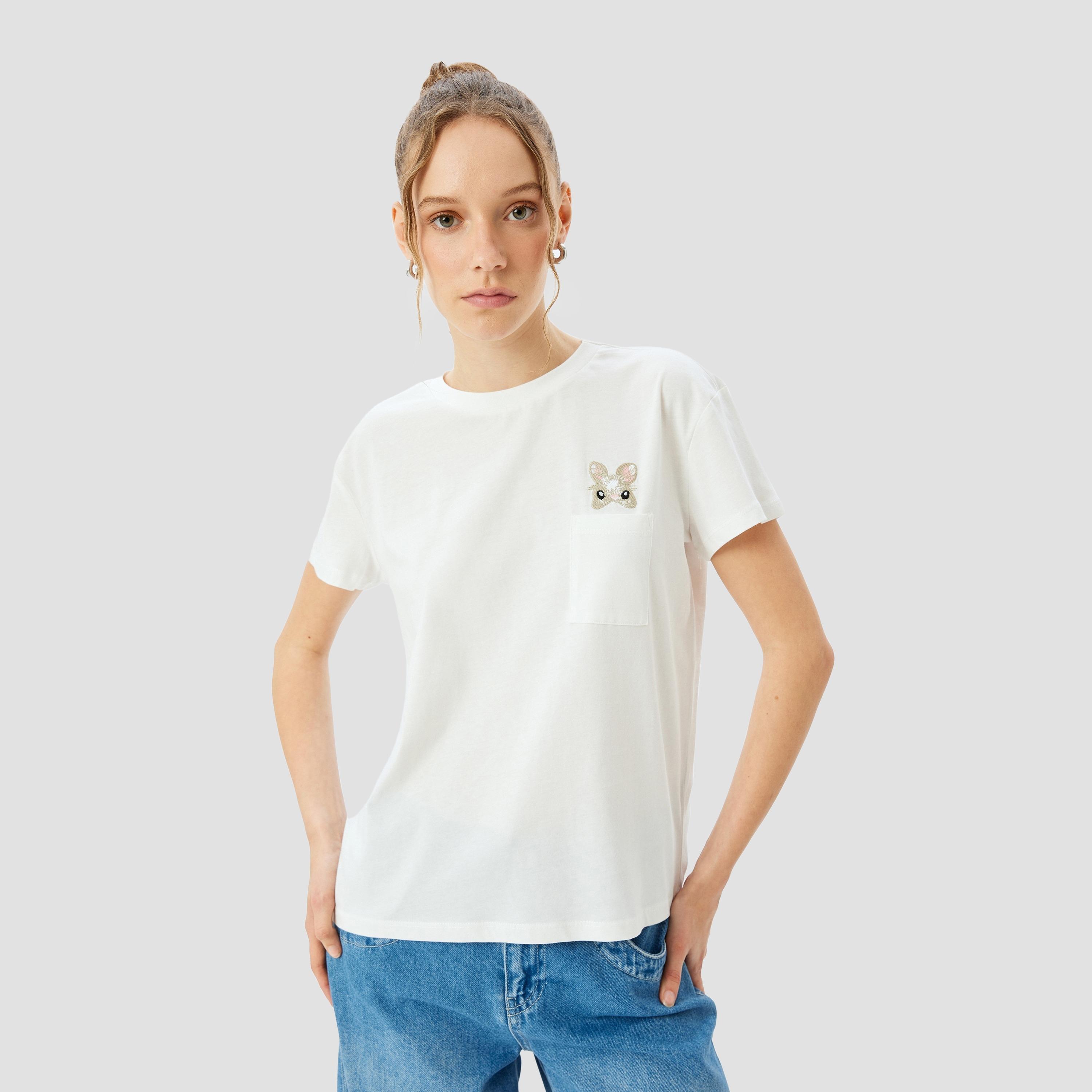 Koton White Plain Crew Neck Short Sleeves Women's T-Shirt-women-clothing-tshirts-image-1