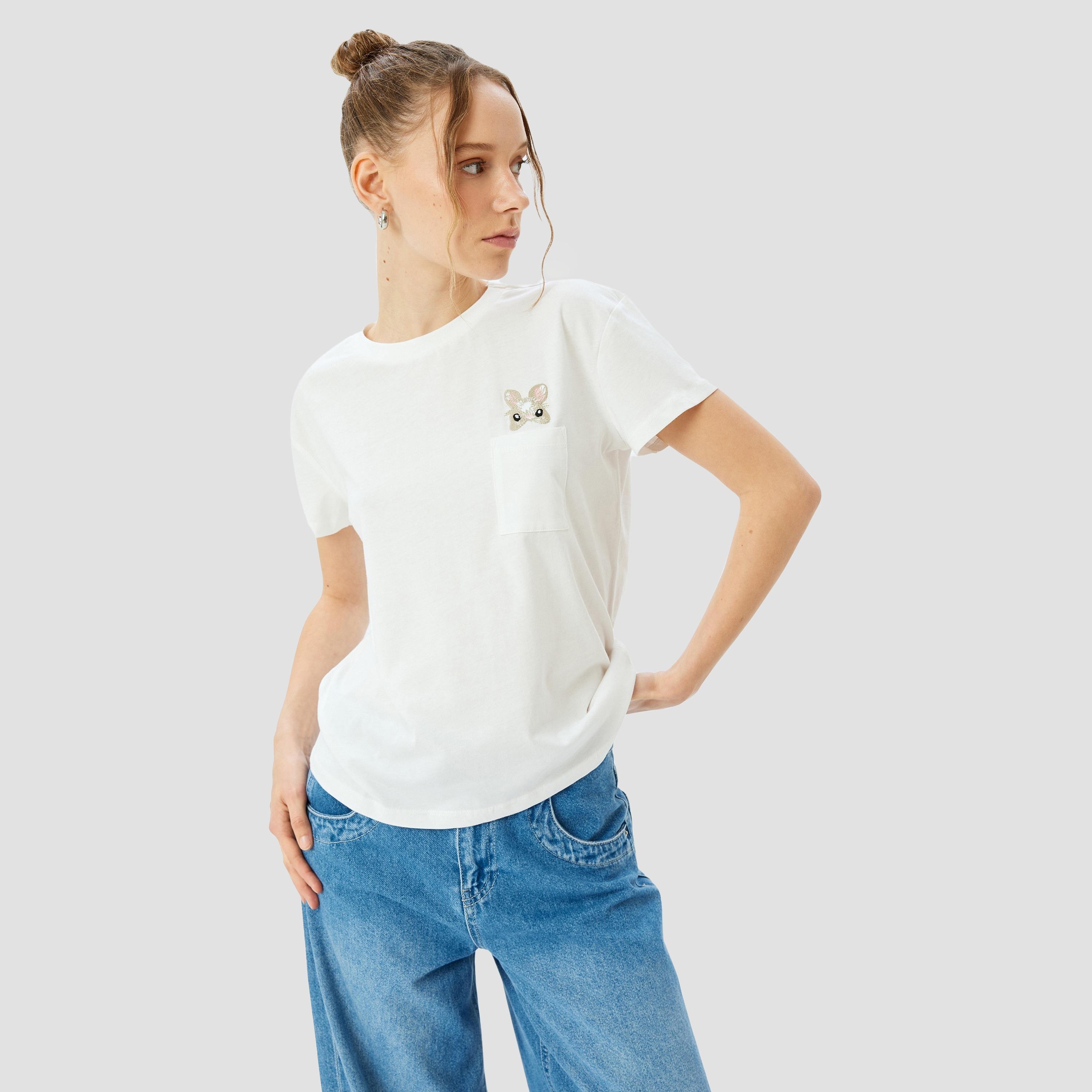 Koton White Plain Crew Neck Short Sleeves Women's T-Shirt-women-clothing-tshirts-image-2