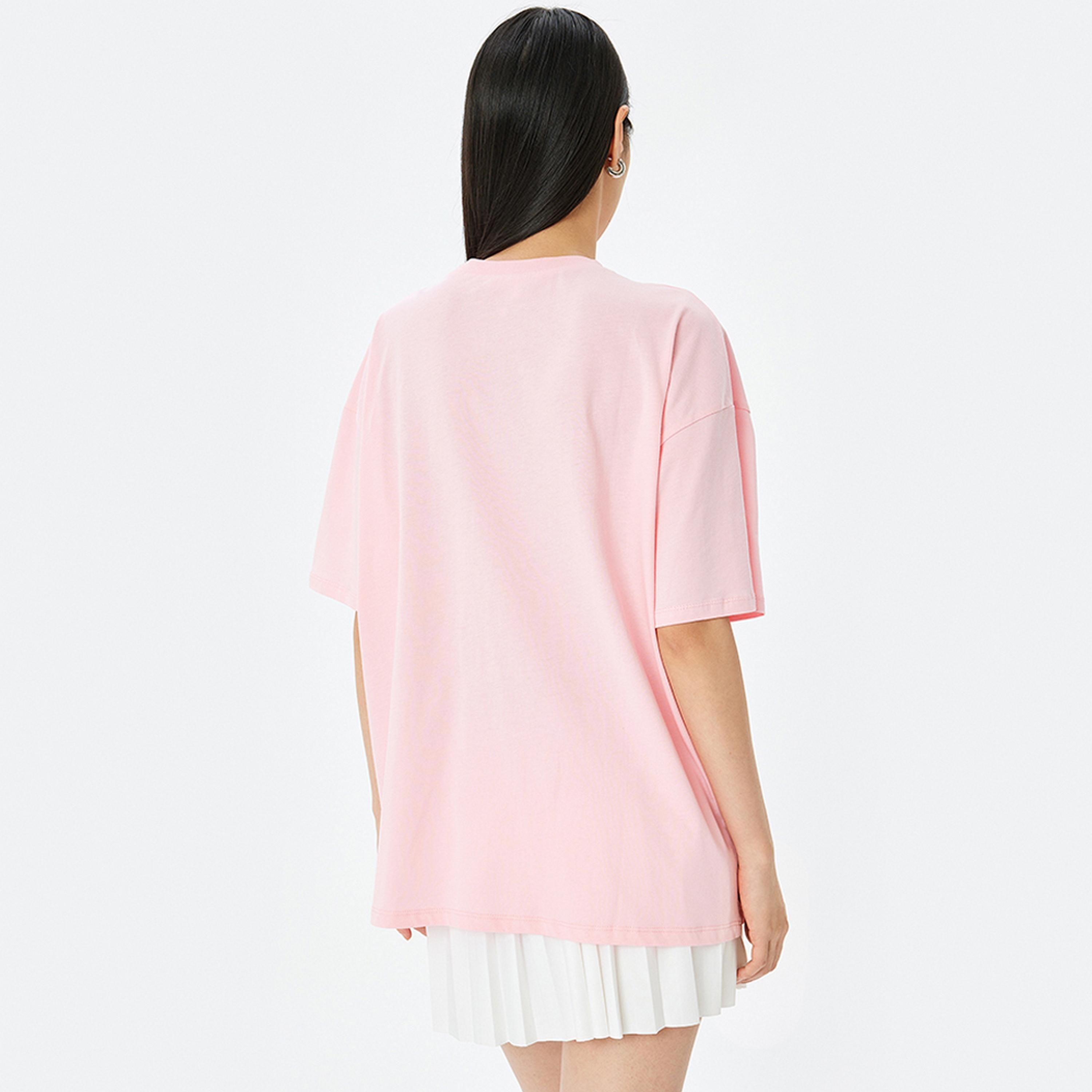 KOTON Pink Graphic Print Crew Neck Drop Shoulder Sleeves Women's T-Shirt-women-clothing-tshirts-image-3