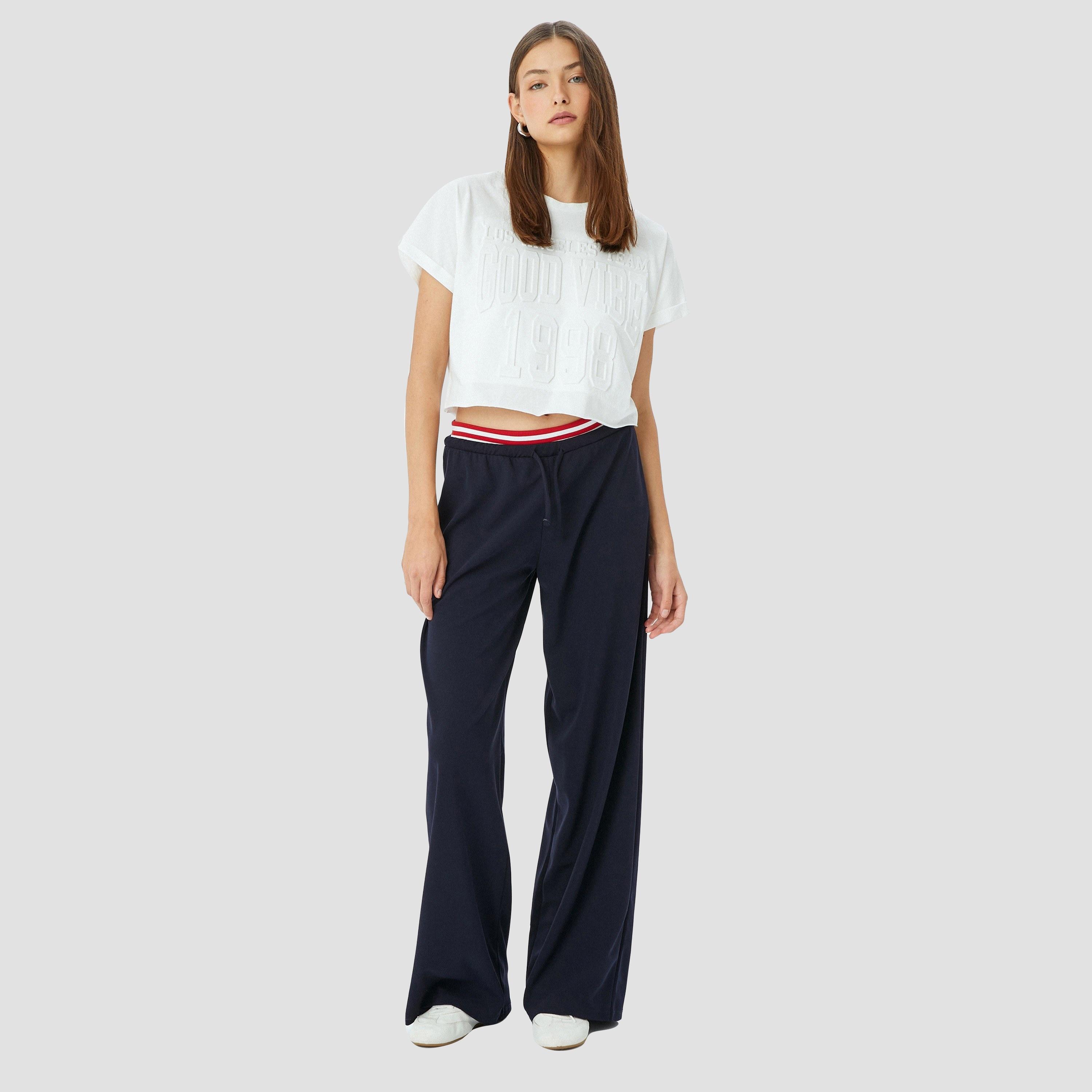 Koton White Embossed Text Crew Neck Short Sleeves Women's T-Shirt-women-clothing-tshirts-image-2