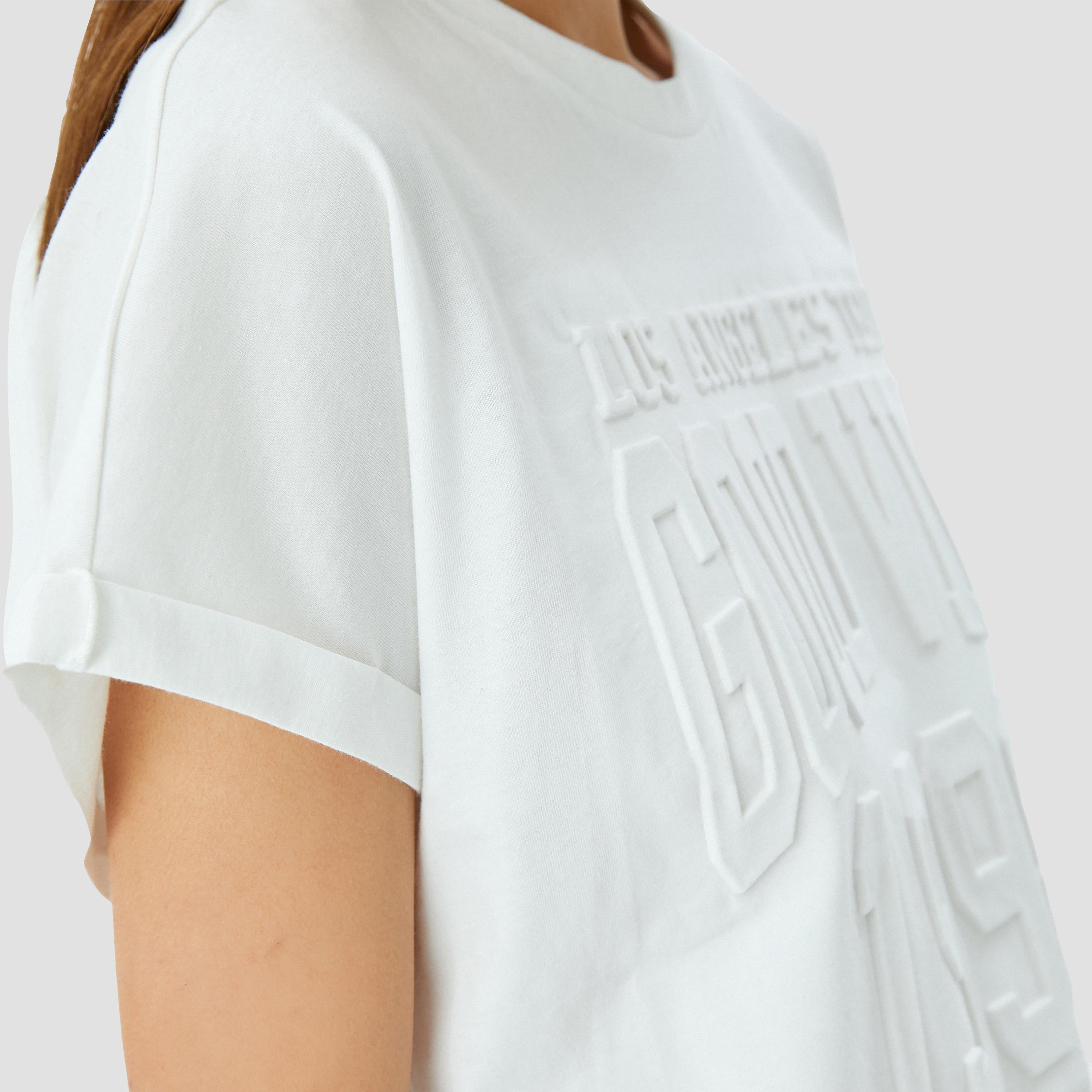 Koton White Embossed Text Crew Neck Short Sleeves Women's T-Shirt-women-clothing-tshirts-image-4