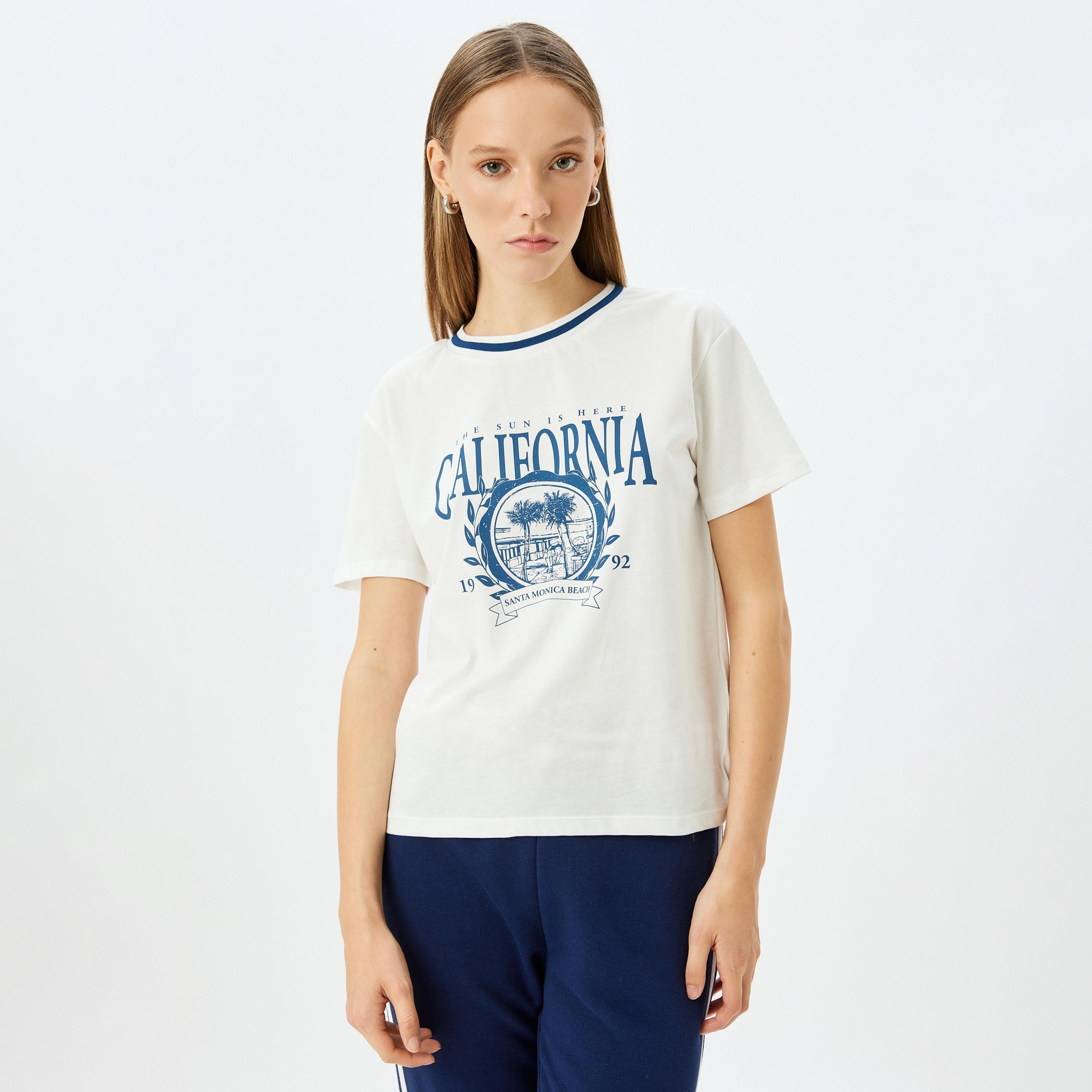 Koton White Graphic Print Crew Neck Short Sleeves Women's T-Shirt-women-clothing-tshirts-image-1