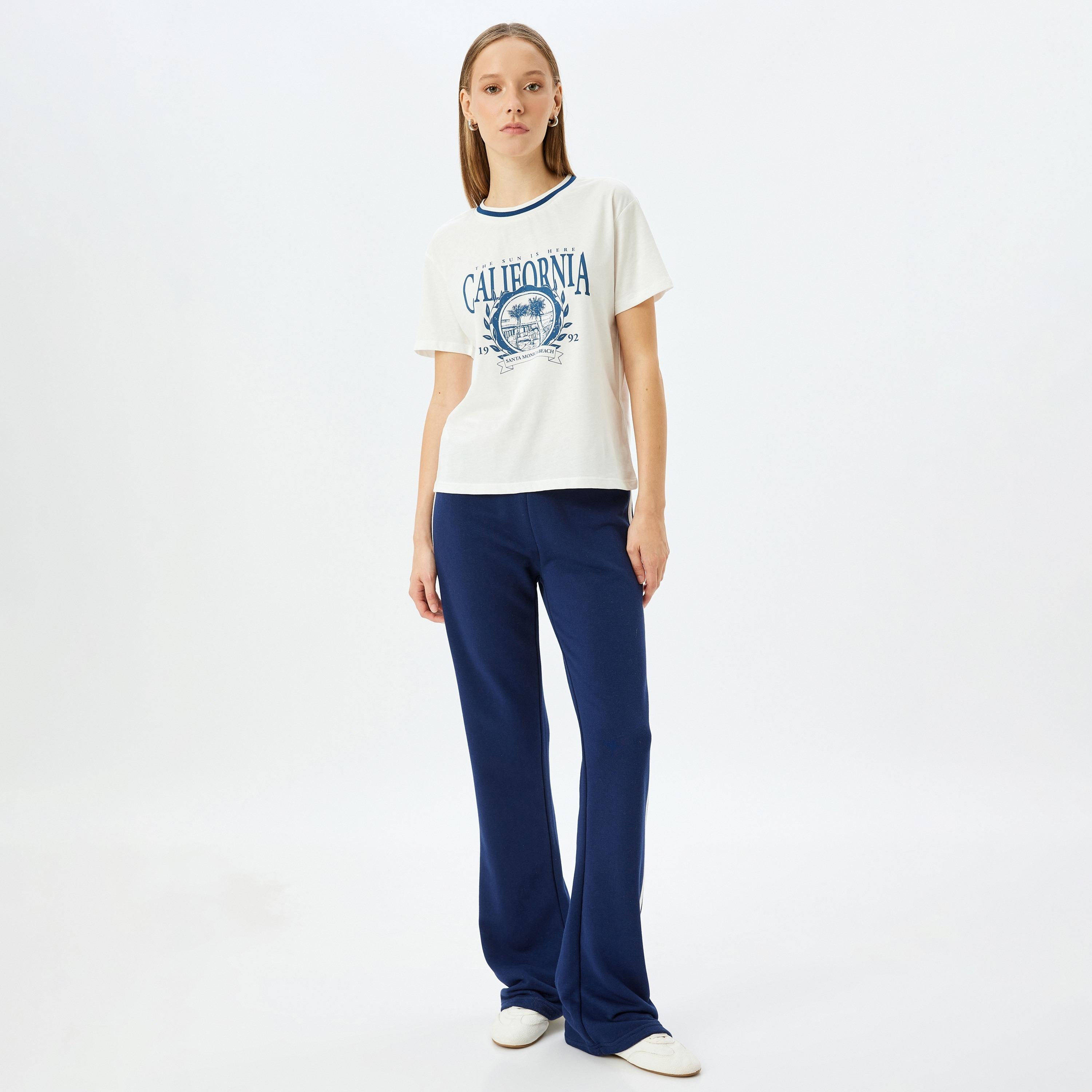Koton White Graphic Print Crew Neck Short Sleeves Women's T-Shirt-women-clothing-tshirts-image-2