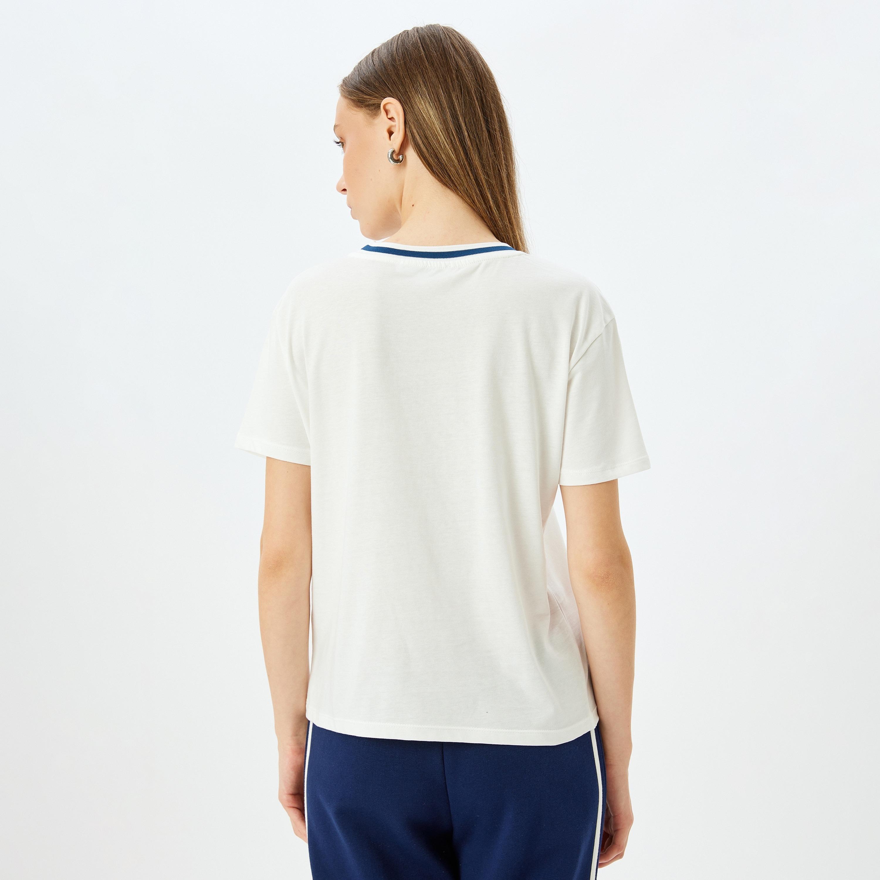 Koton White Graphic Print Crew Neck Short Sleeves Women's T-Shirt-women-clothing-tshirts-image-3