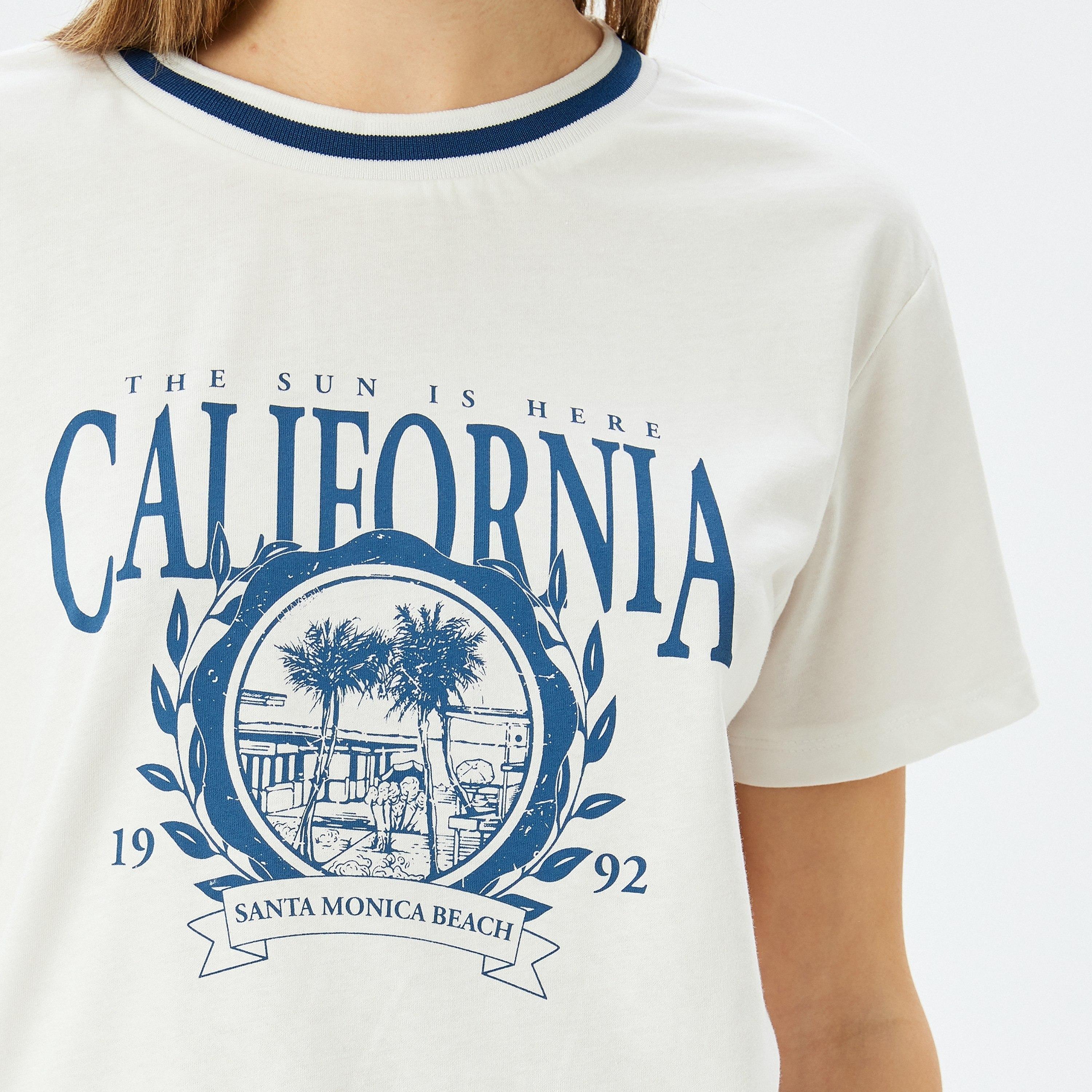Koton White Graphic Print Crew Neck Short Sleeves Women's T-Shirt-women-clothing-tshirts-image-4