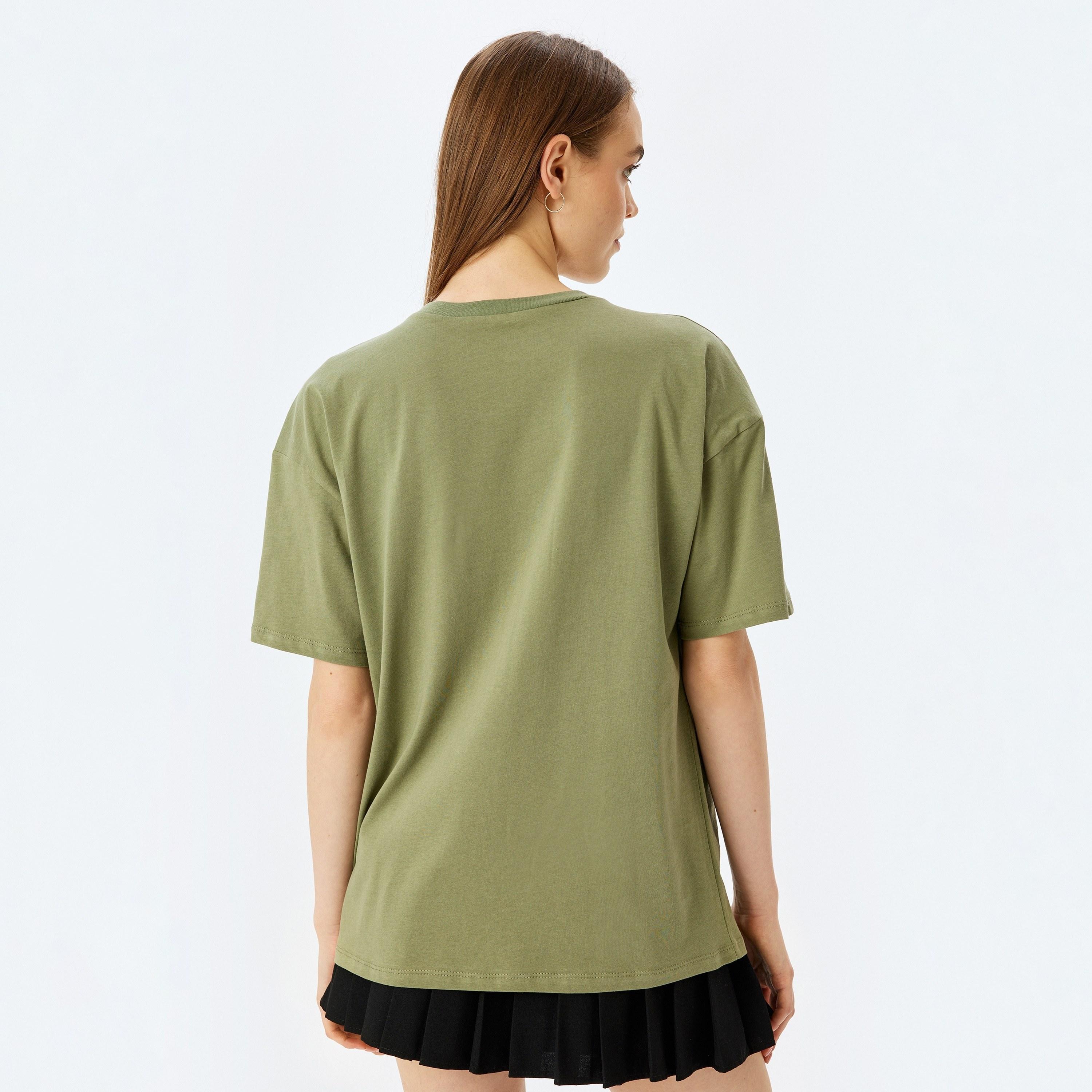 Koton Green Graphic Print Crew Neck Dropped Sleeves Women's T-Shirt-women-clothing-tshirts-image-3