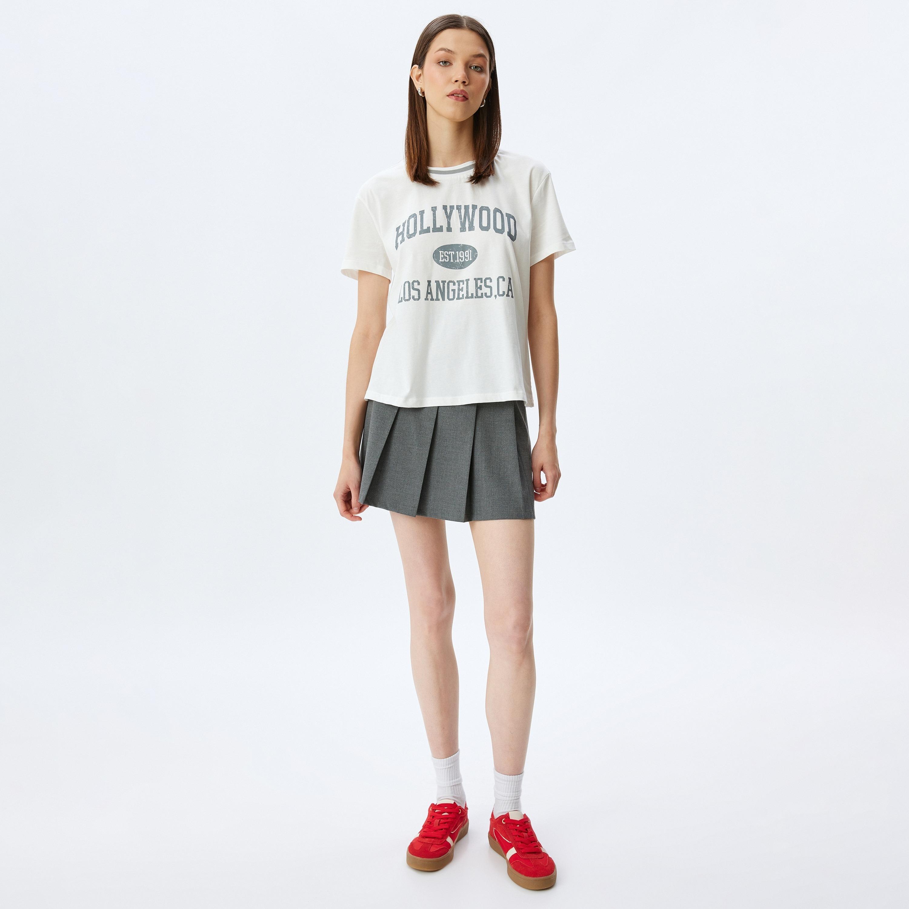Koton White Text-Print Crew Neck Short Sleeves Women's T-Shirt-women-clothing-tshirts-image-2