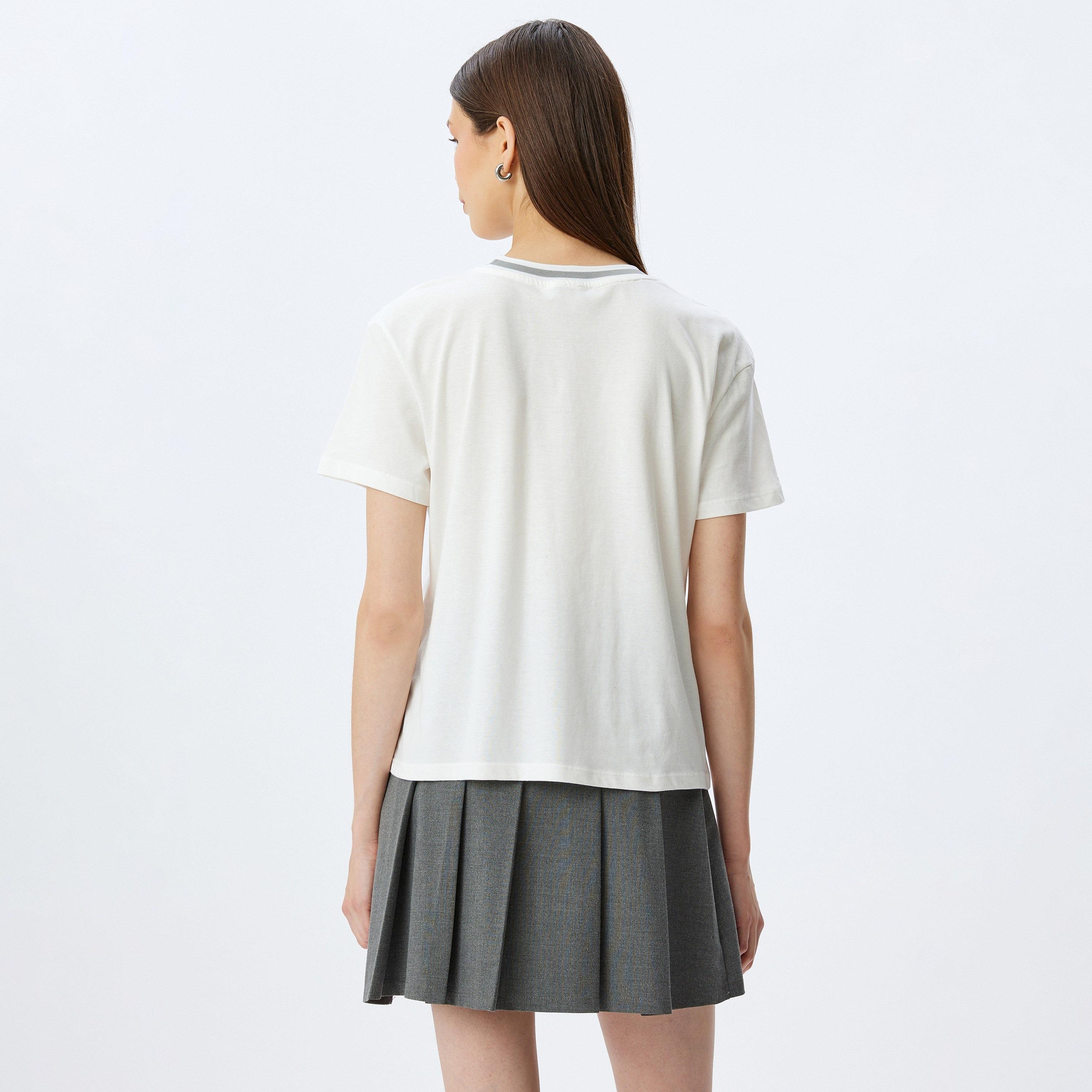 Koton White Text-Print Crew Neck Short Sleeves Women's T-Shirt-women-clothing-tshirts-image-3