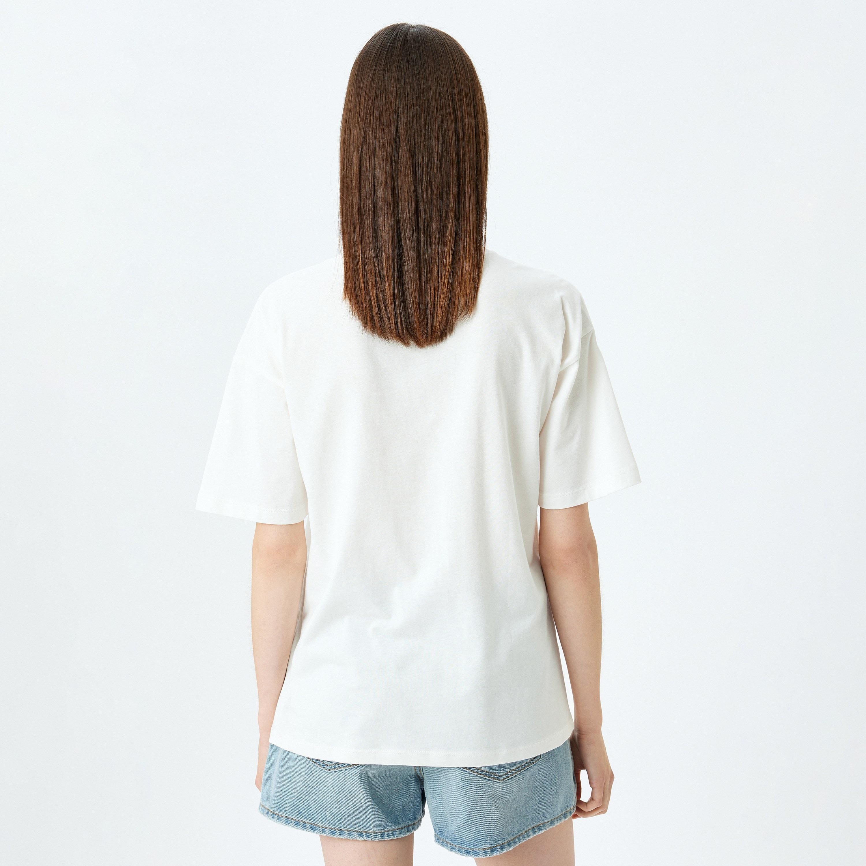 Koton White Floral Print Crew Neck Short Sleeves Women's T-Shirt-women-clothing-tshirts-image-3