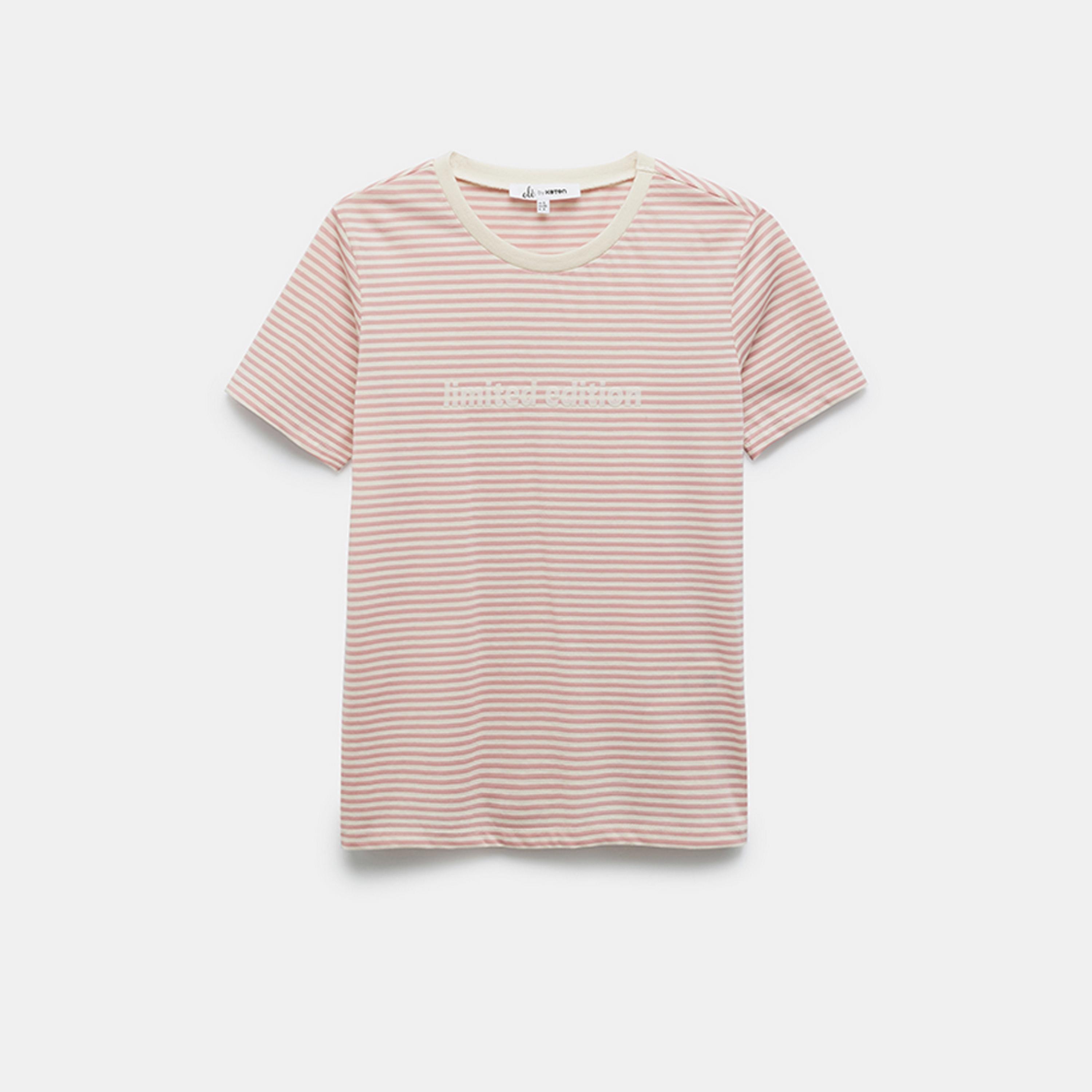 KOTON Pink Striped Crew Neck Short Sleeves Women's T-Shirt-women-clothing-tshirts-image-4