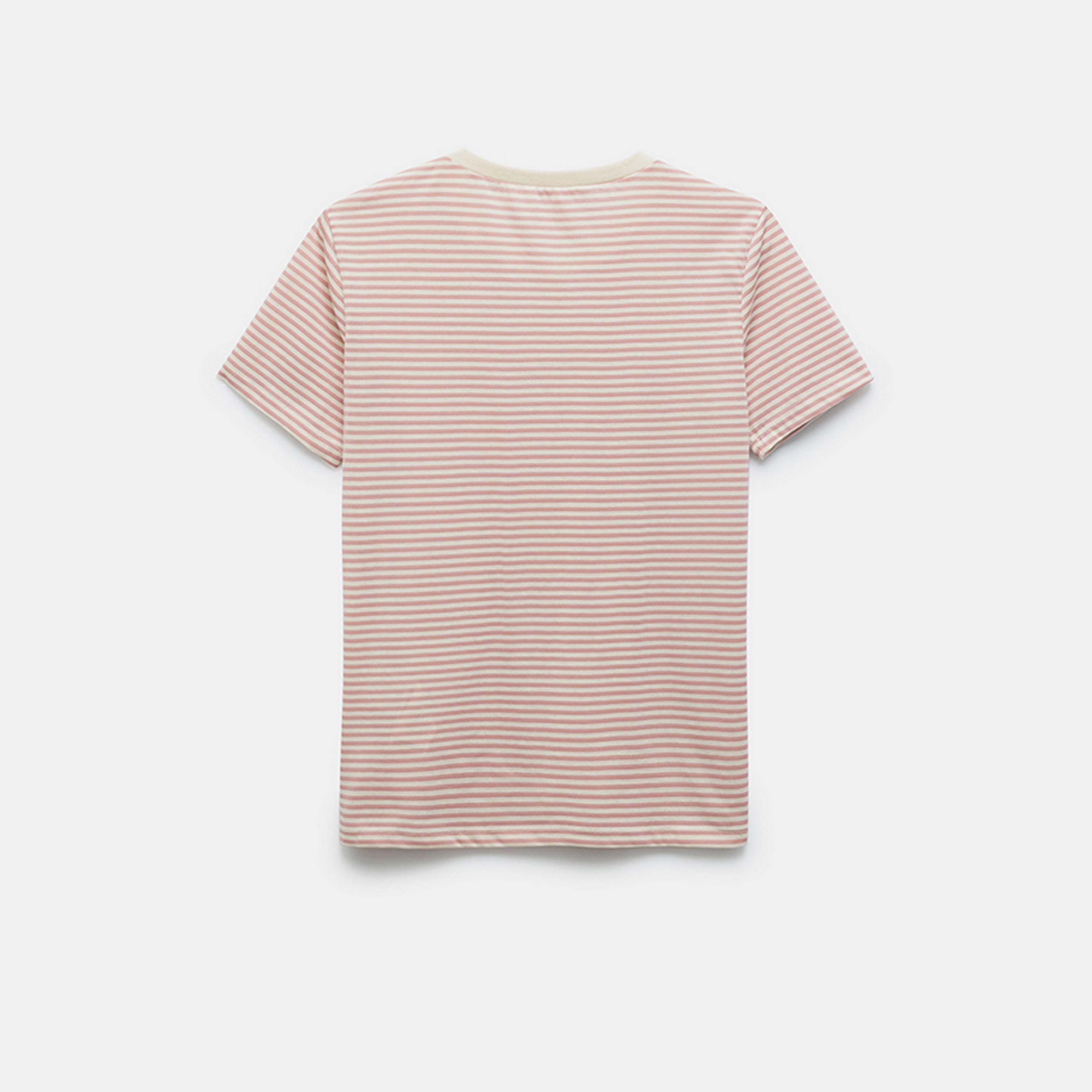 KOTON Pink Striped Crew Neck Short Sleeves Women's T-Shirt-women-clothing-tshirts-image-5