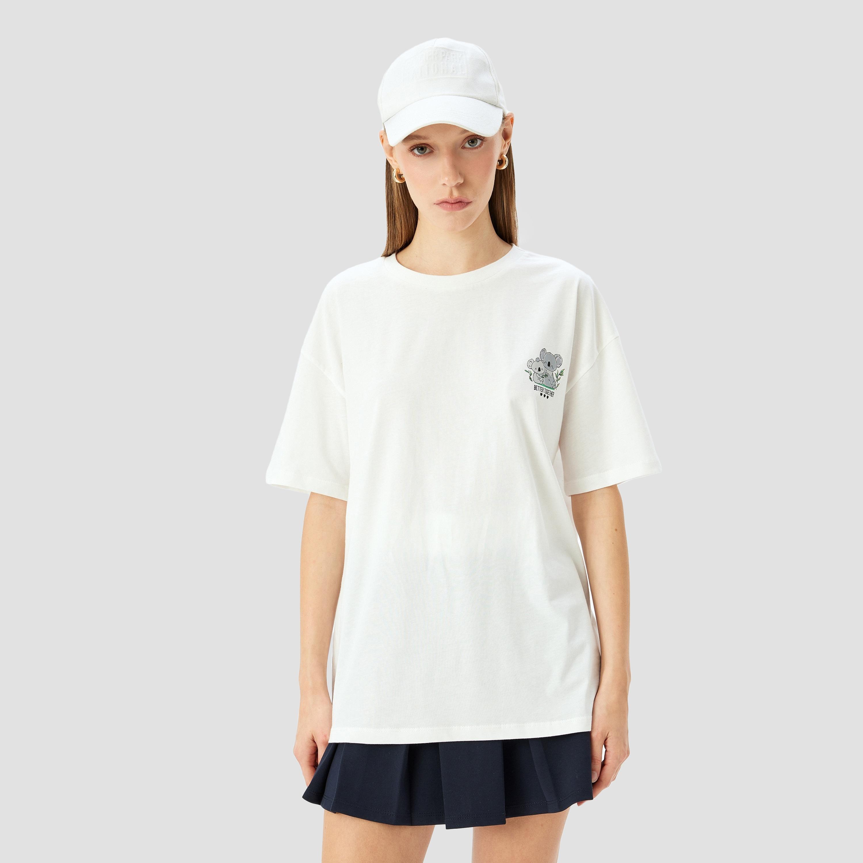 كوتون الأبيض البسيط برقبة طويلة بأكمام واسعة، قميص نسائي للنساء-women-clothing-tshirts-image-1