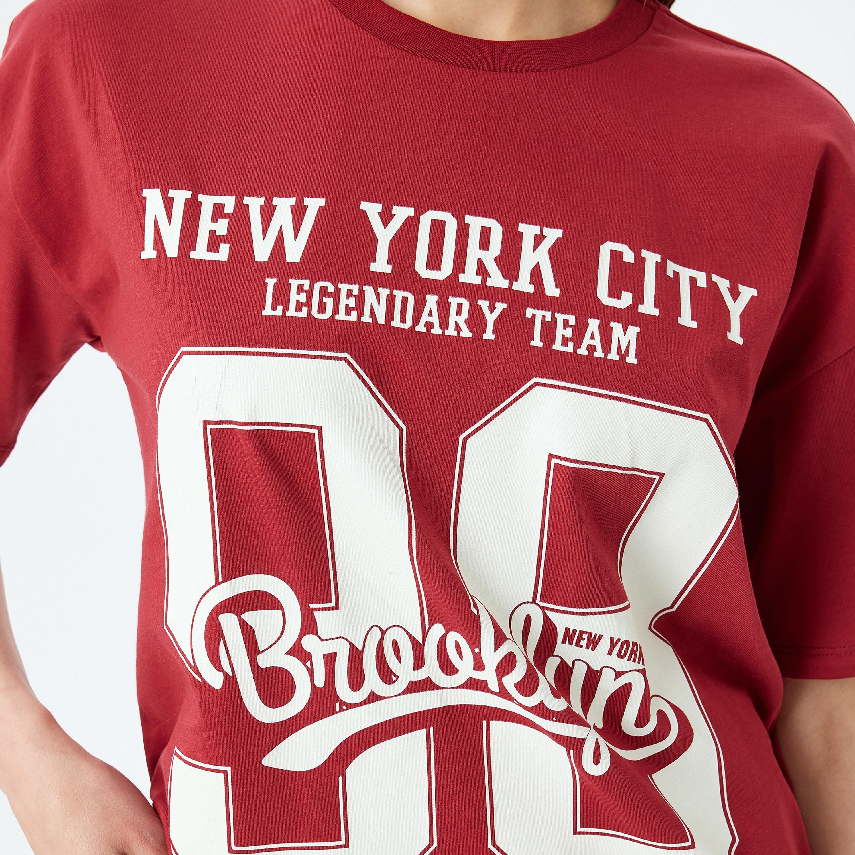 Koton Red Printed Crew Neck Dropped Sleeves Women's T-Shirt-women-clothing-tshirts-image-4