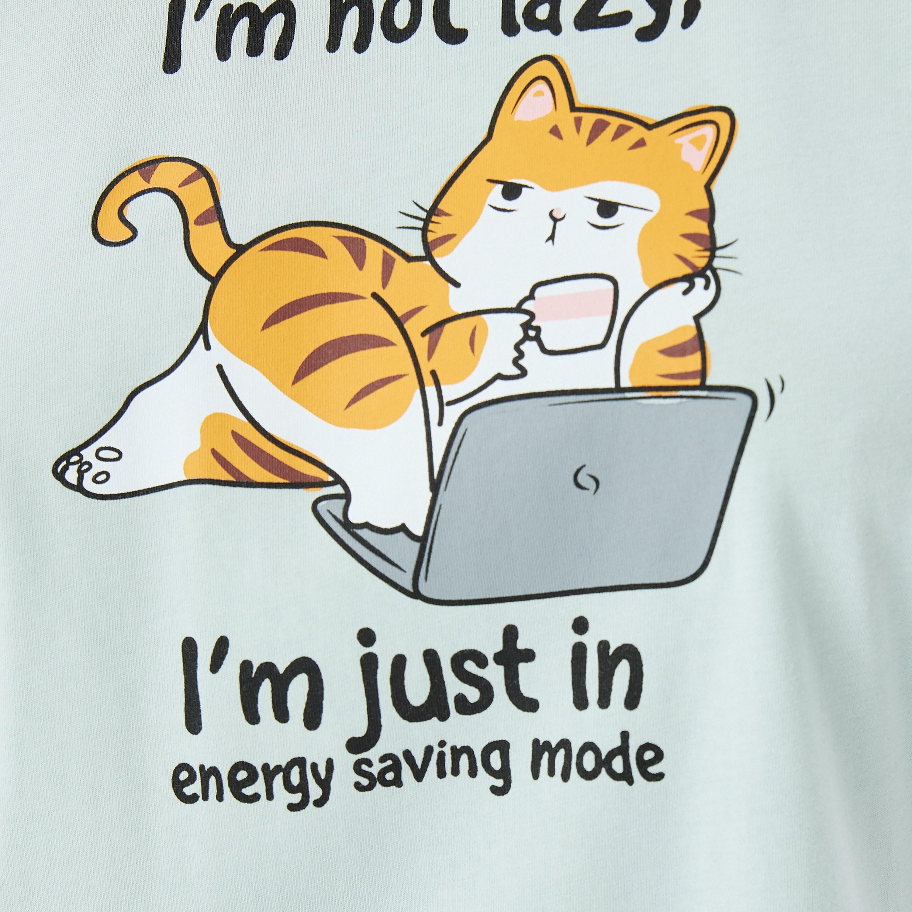 Koton Mint Graphic Cat Print Crew Neck Dropped Sleeves Women's T-Shirt-women-clothing-tshirts-image-5