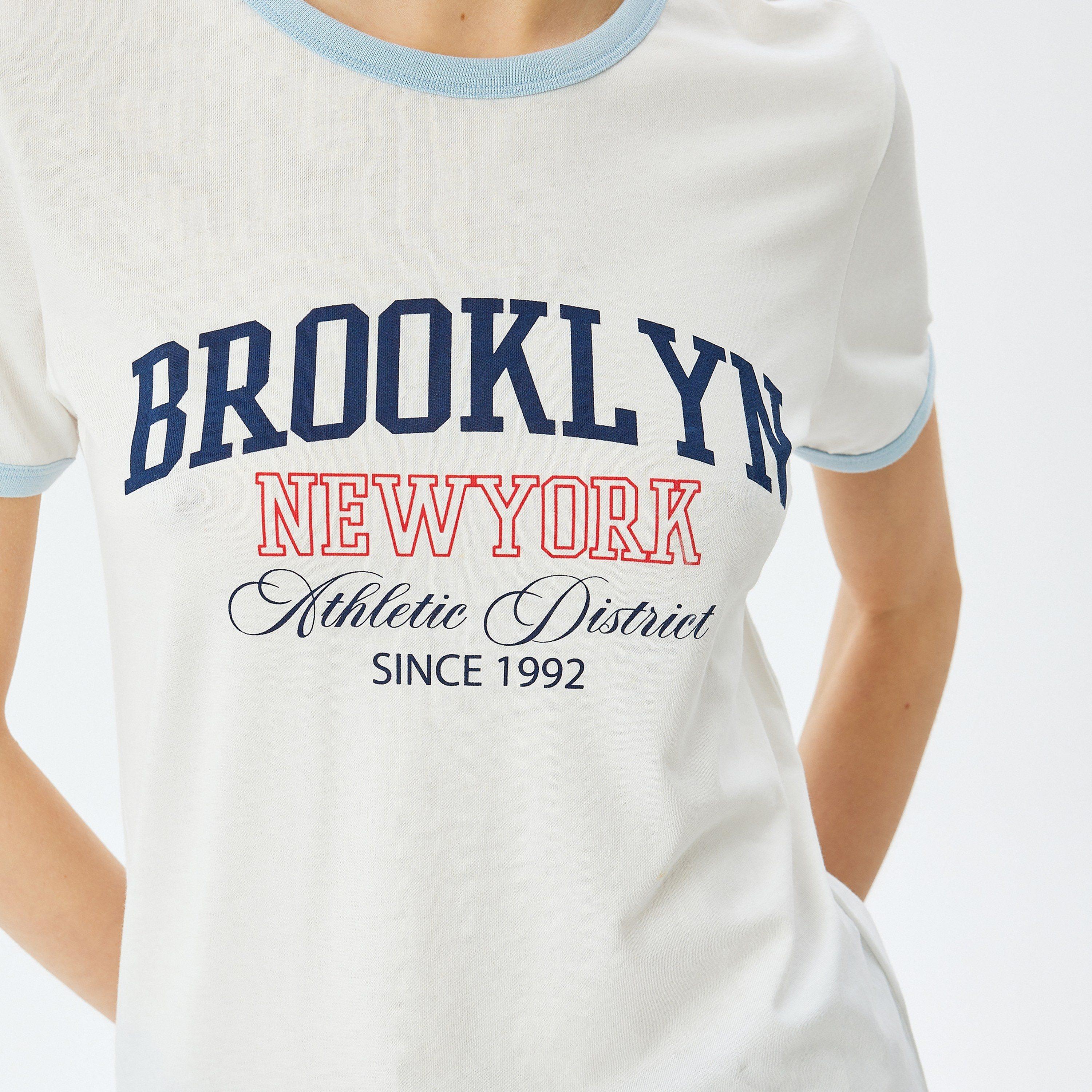 Koton White Text-Print Round Neck Short Sleeves Women's T-Shirt-women-clothing-tshirts-image-4