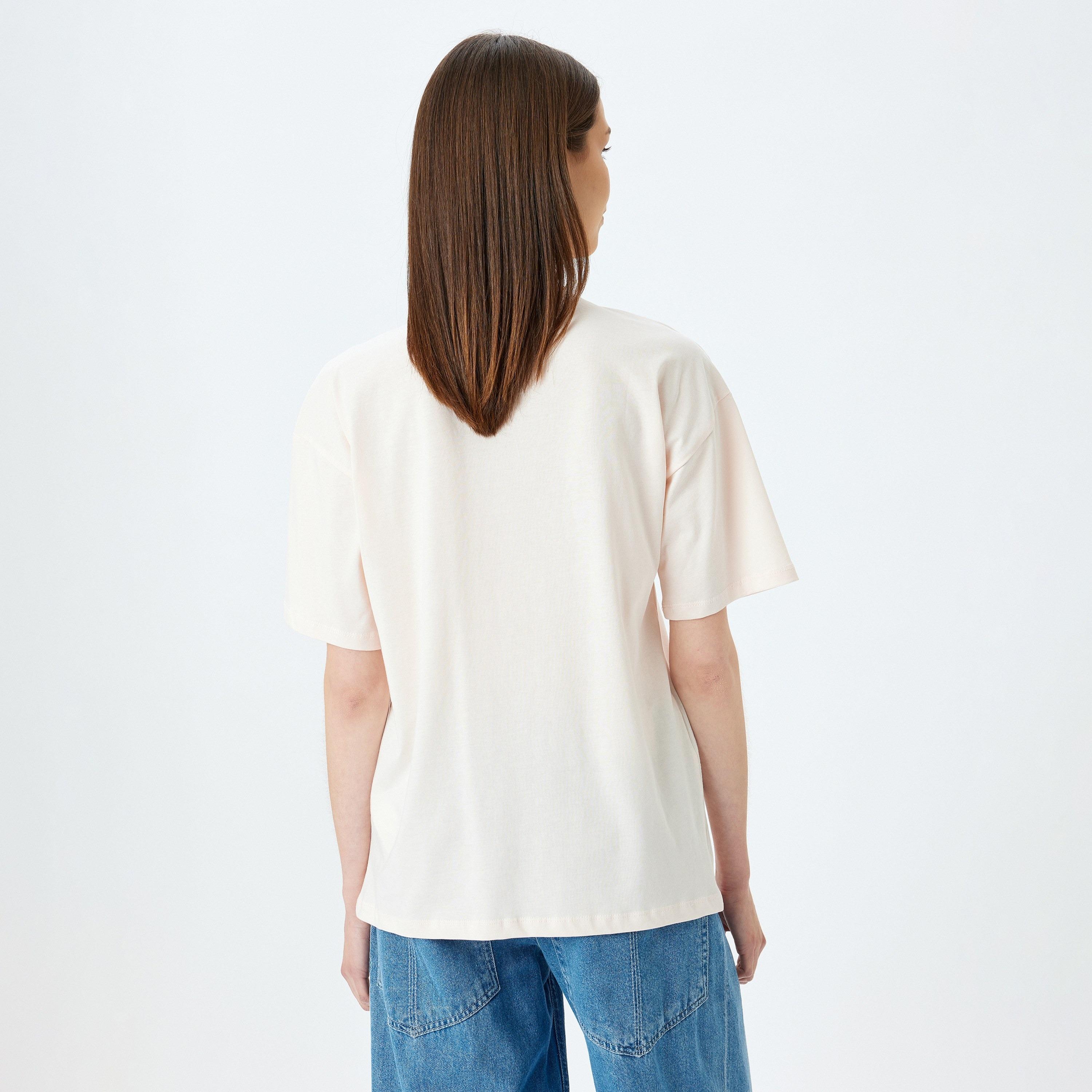 Koton Pink Graphic Print Round Neck Dropped Sleeves Women's T-Shirt-women-clothing-tshirts-image-3