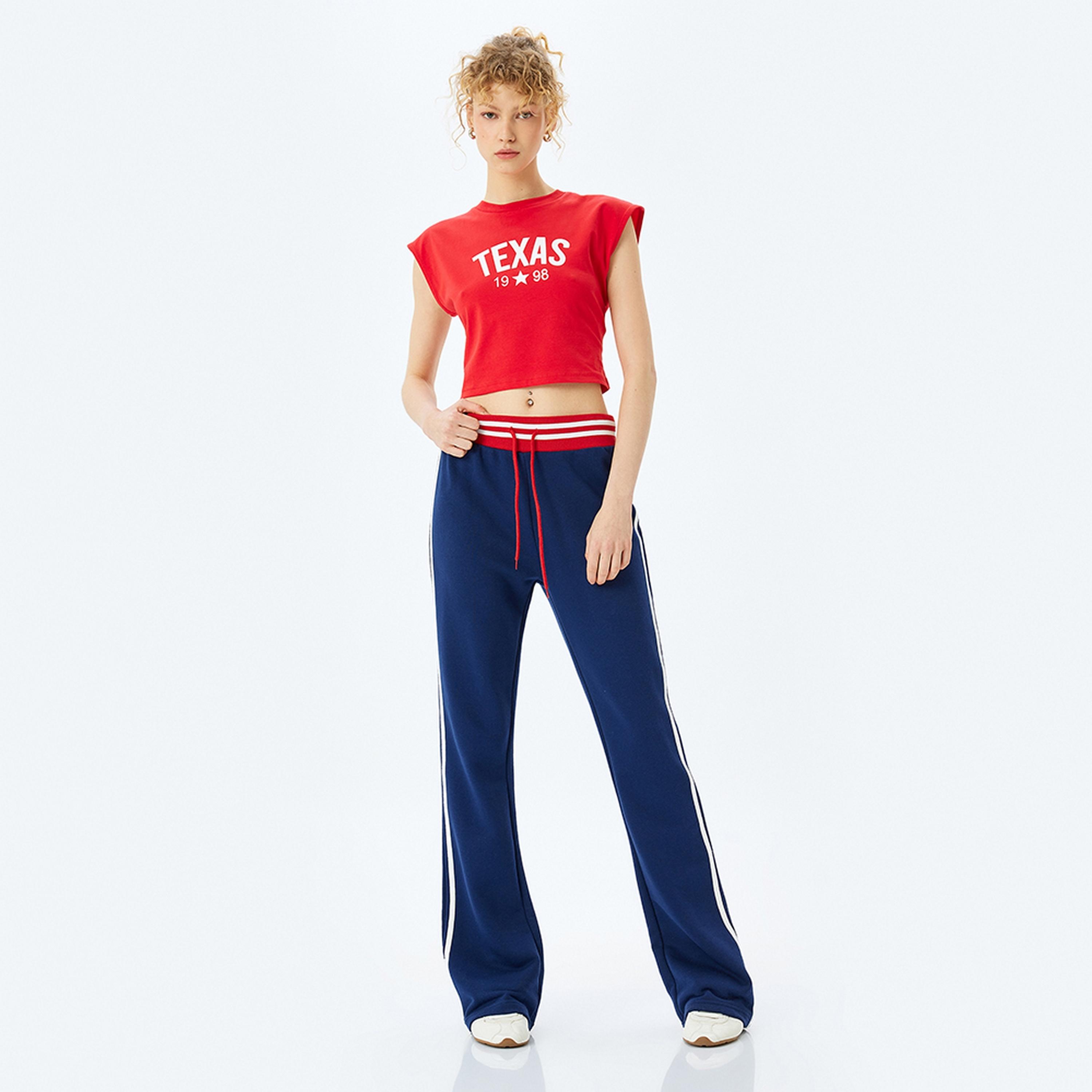 KOTON Red Text Print Crew Neck Cap Sleeves Women's T-Shirt-women-clothing-tshirts-image-2
