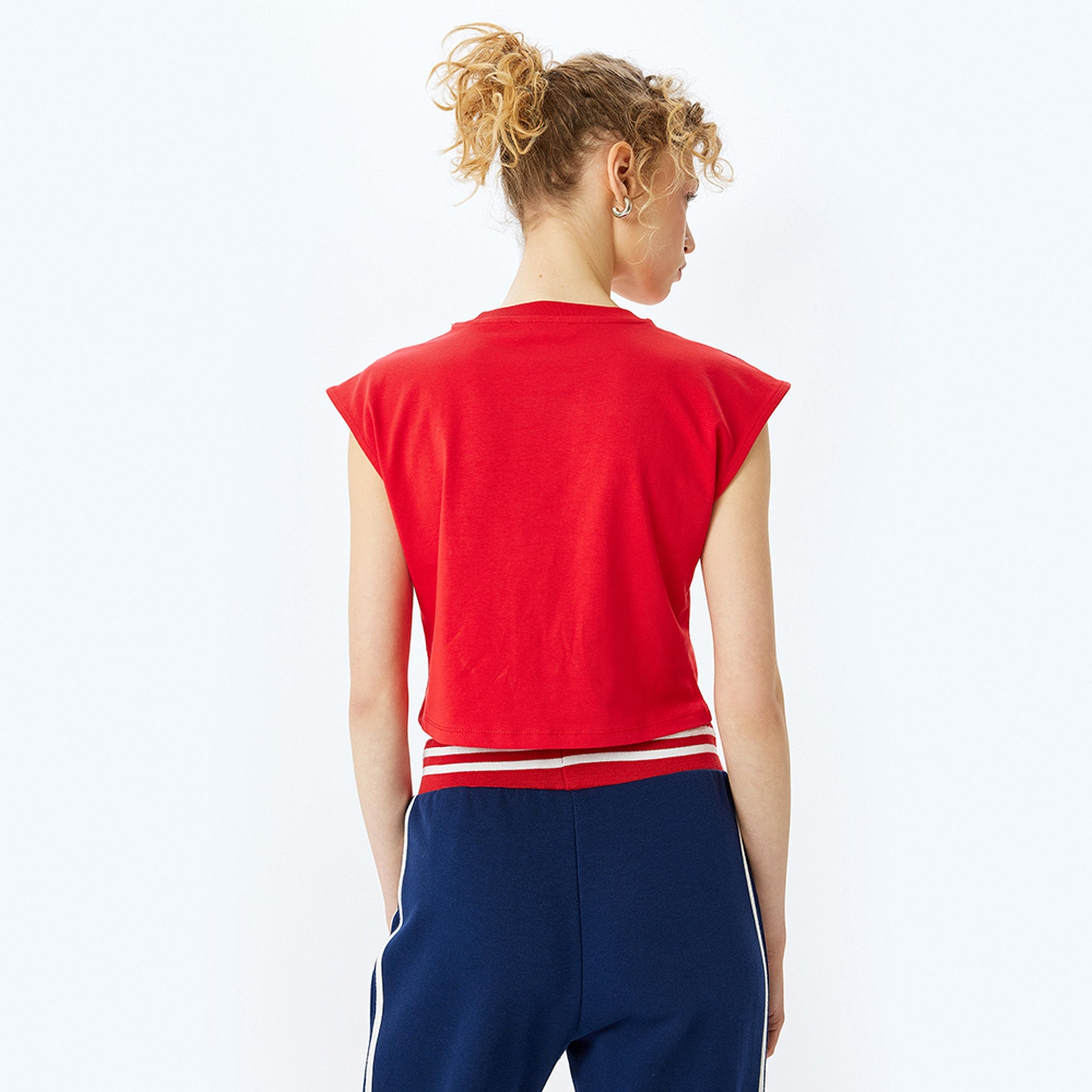 KOTON Red Text Print Crew Neck Cap Sleeves Women's T-Shirt-women-clothing-tshirts-image-3