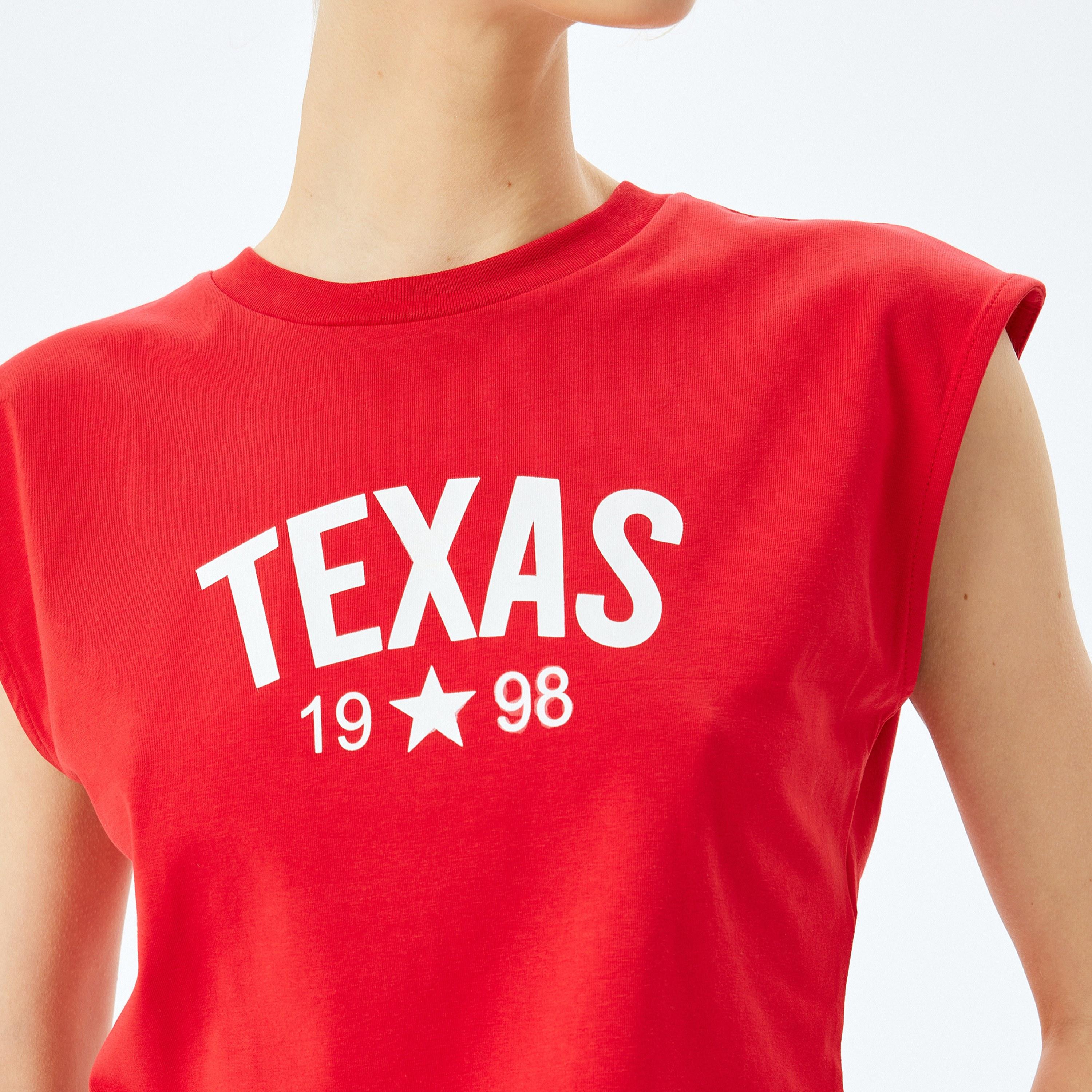 KOTON Red Text Print Crew Neck Cap Sleeves Women's T-Shirt-women-clothing-tshirts-image-4